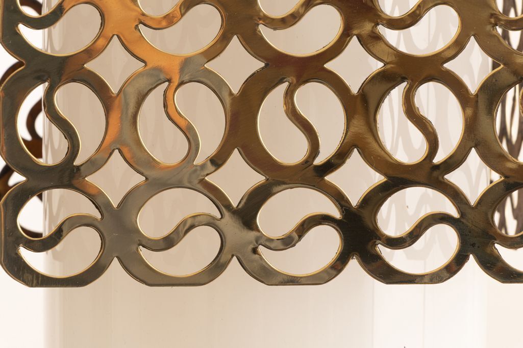 Brutalist Ceiling Light With Opaline Glass Shade & Pierced Brass Diffuser With Yin Yang Motif C.1960 photo Lighting