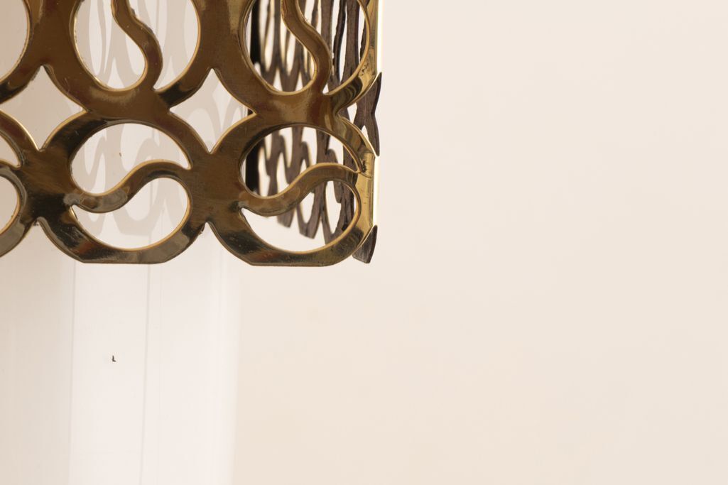 Brutalist Ceiling Light With Opaline Glass Shade & Pierced Brass Diffuser With Yin Yang Motif C.1960 photo 445.0
