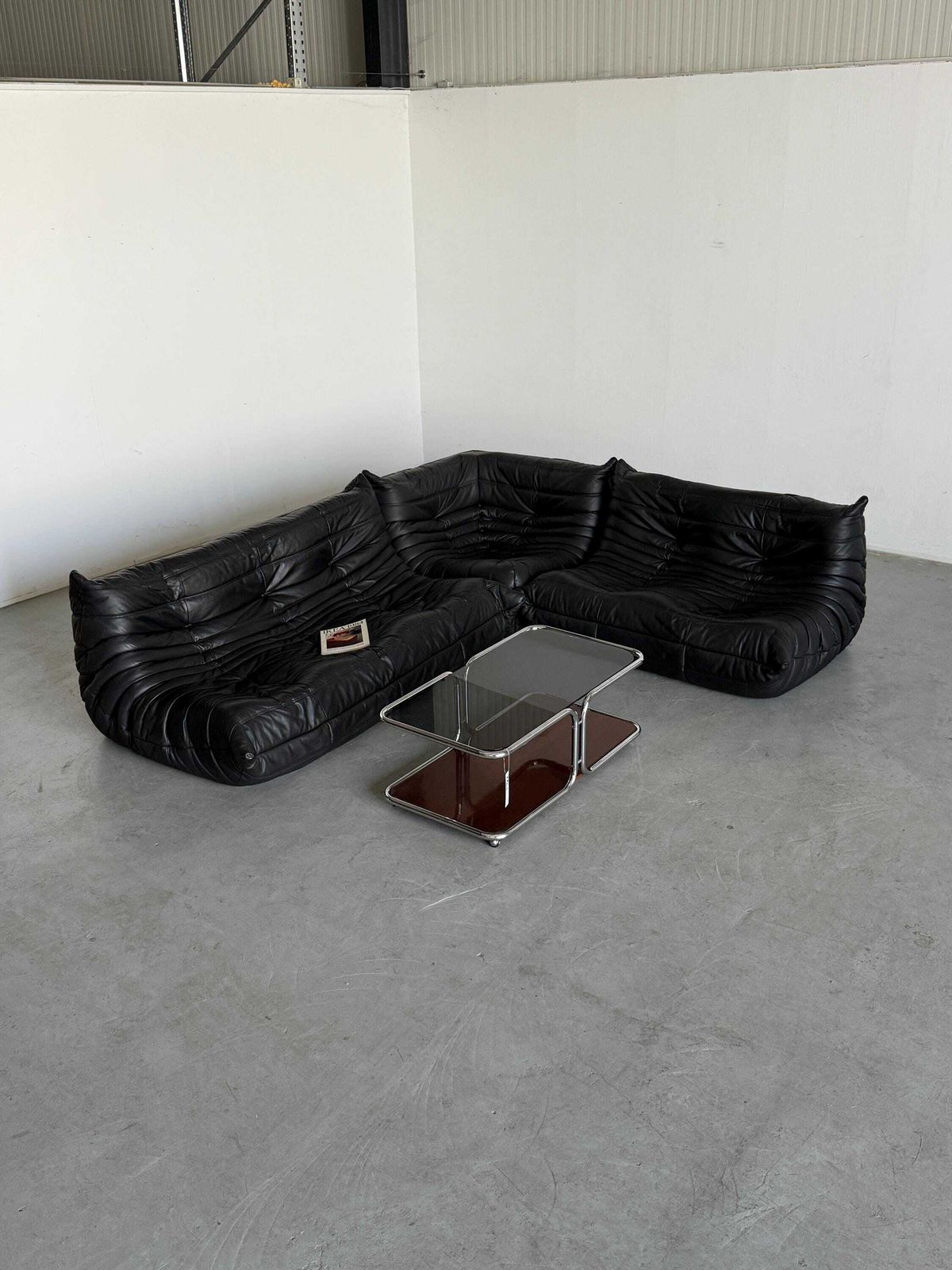 Original Vintage Togo Modular Sofa In Black Leather, Michel Ducaroy For Ligne Roset, 1970s France