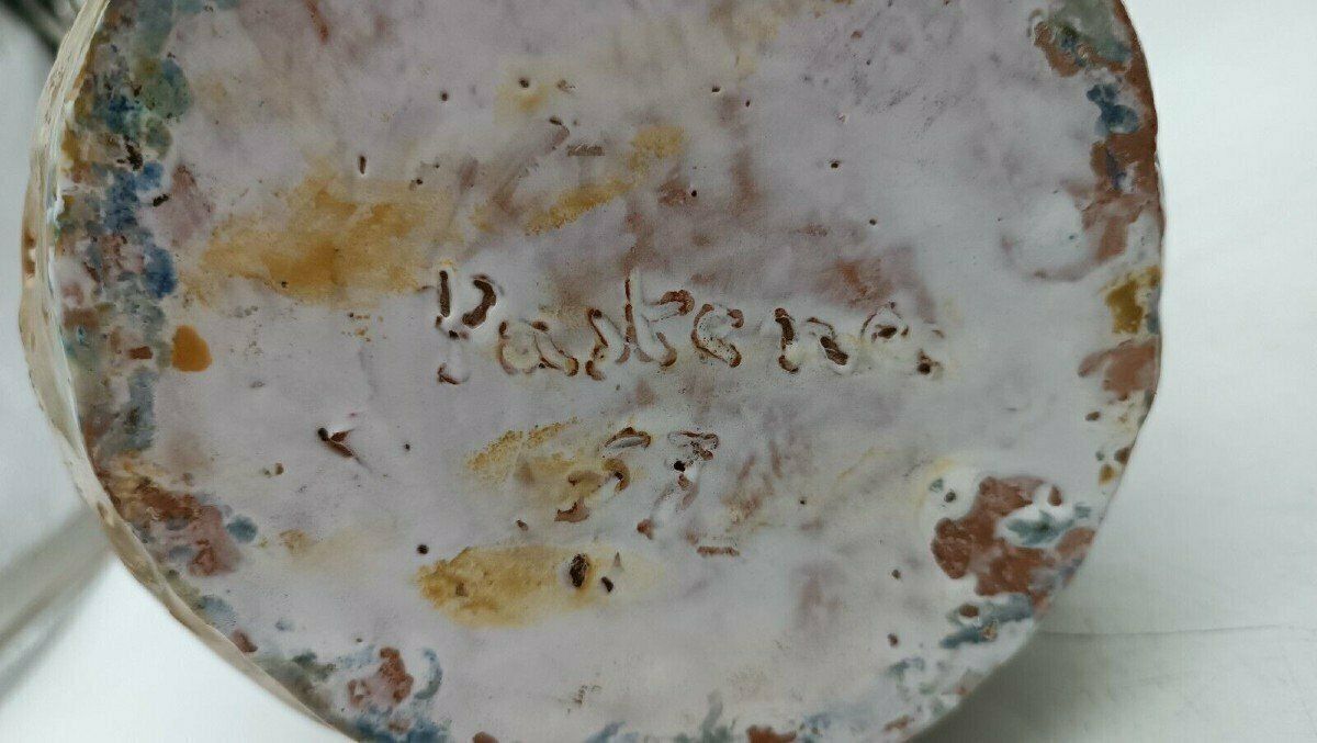 Figurative Art Majolica Vase Dated 1957 Signed Agostino Pastene   Rapallo (1907 ?) photo vintage