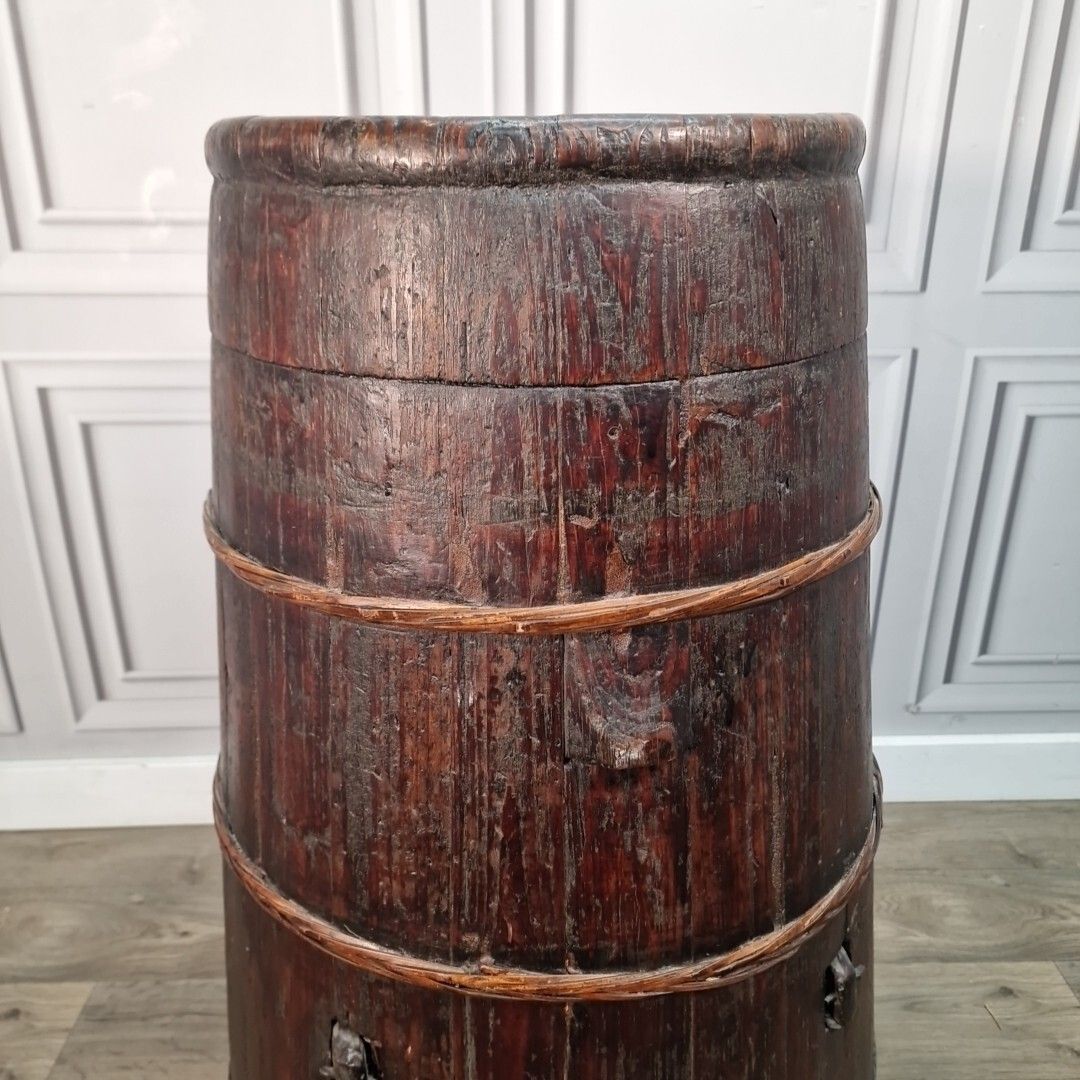 Antique Solid Wood Butter Barrel Plant Stick Umbrella Stand Chinese Baby Warmer photo buy