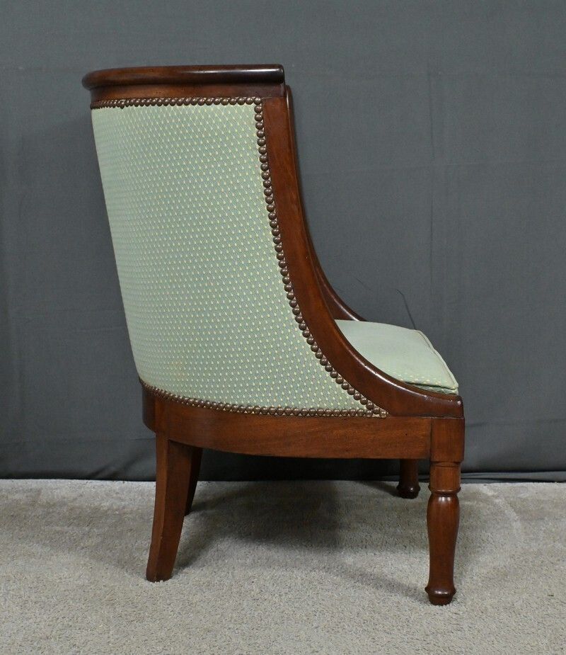 photo for sale Mahogany Gondola Fireside Chair, Empire Style – 19th Century