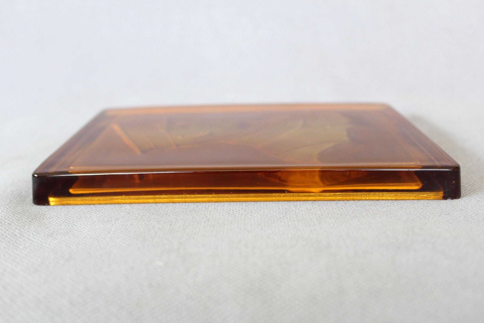 Antique Large Glass Tile With Belgium King Albert 1st, Val Saint Lambert Luxval, Amber Honey Gold Pressed Glass, Military Uniform Profile photo vintage