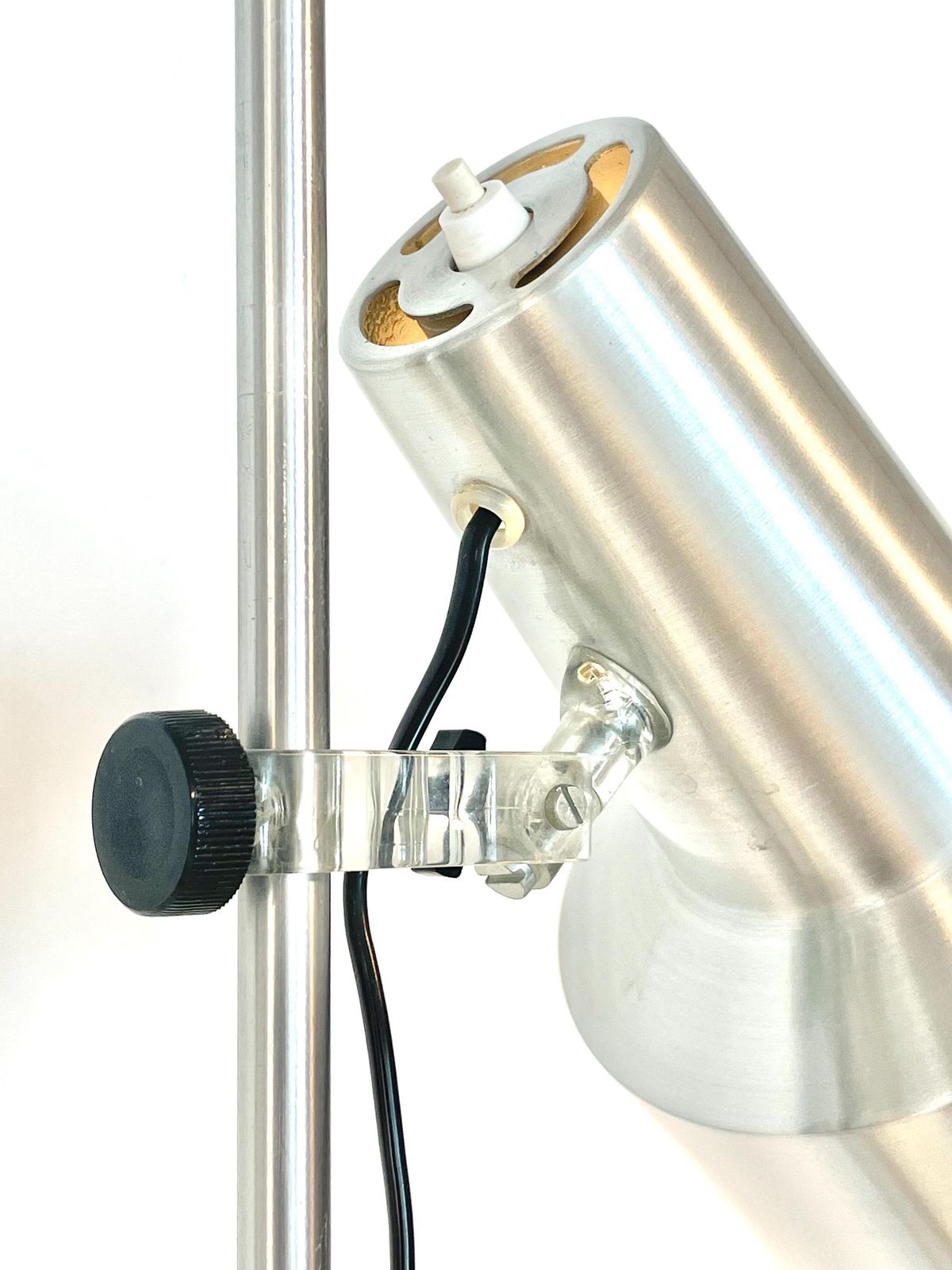 Danish Vintage Mid Century Minimalist Design Floor Lamp In Silver Aluminium With Adjustable Twin Shades And Cool Plastic Details photo buy