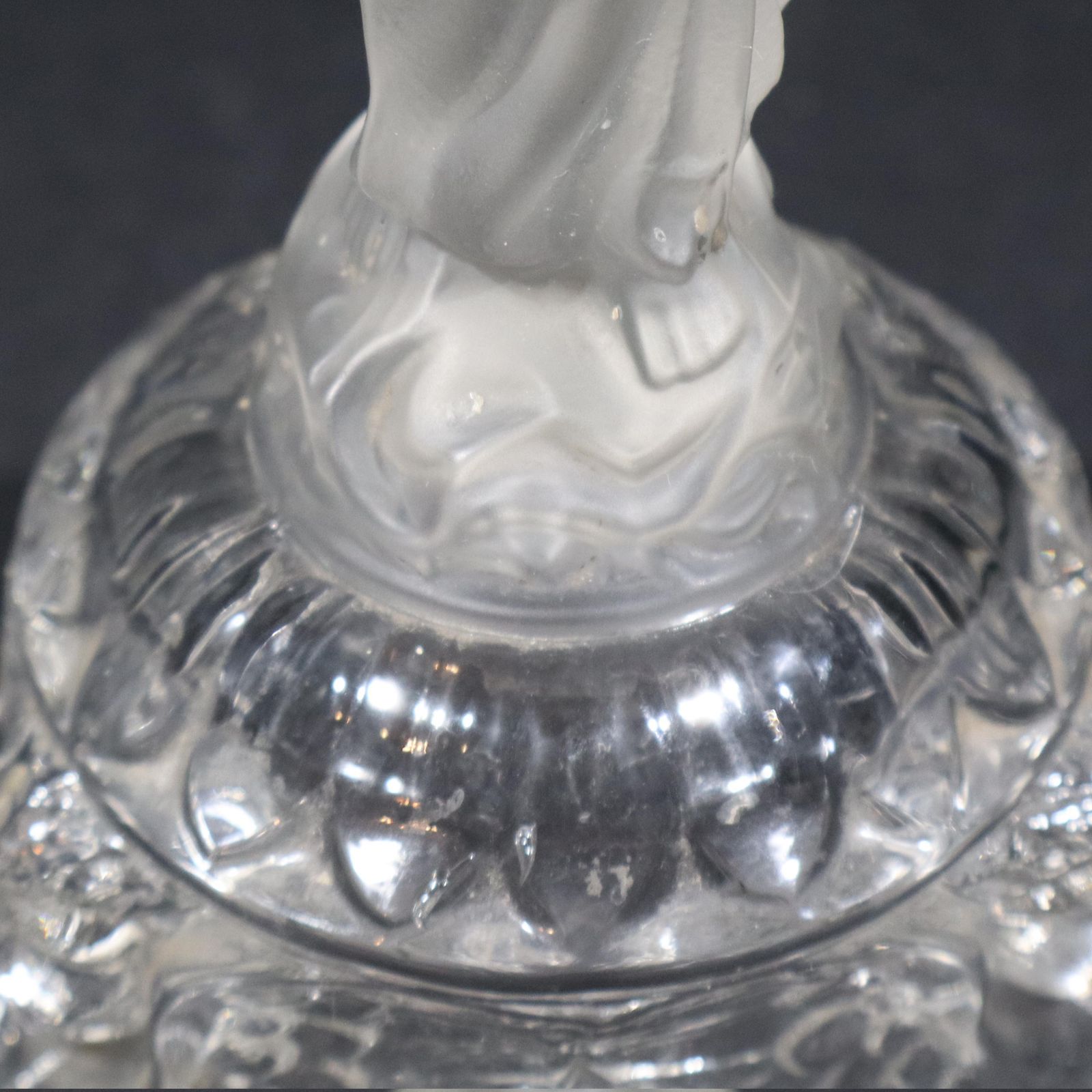 French Virgin Mary Statue Candle Holder Vintage Frosted Satin Glass Our Lady Candlestick photo vintage
