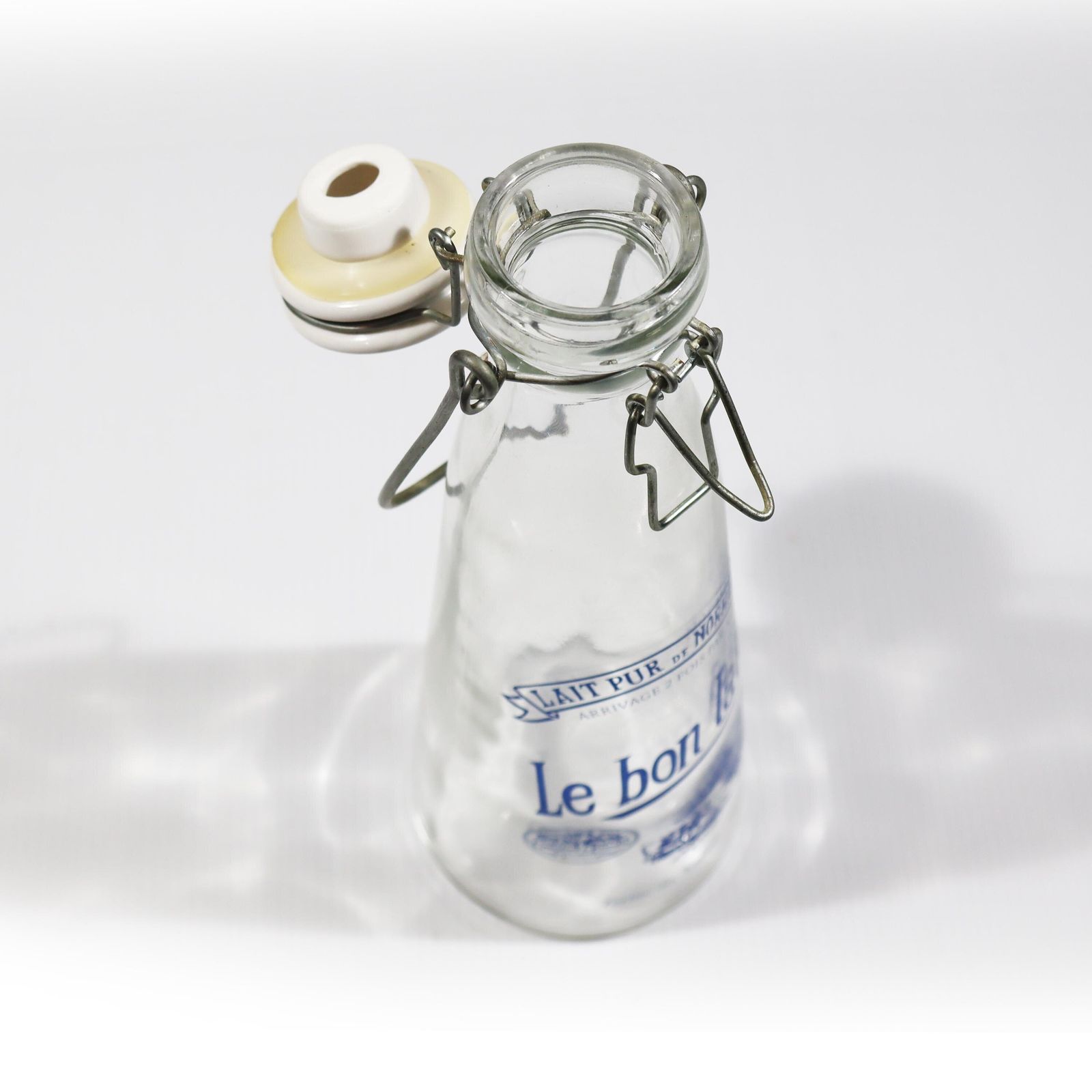 Vintage French Glass Milk Bottle Farmhouse Flip Top Bottle Le Bon Lait photo buy