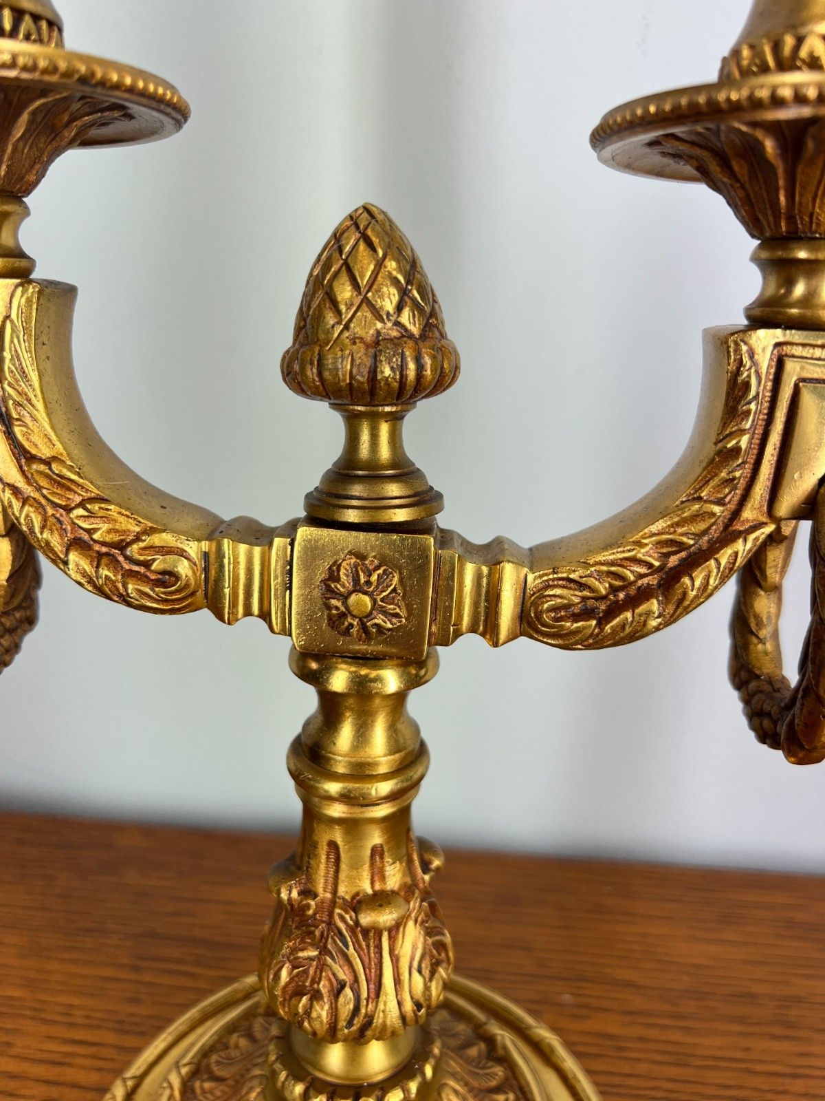 Lamp Vintage French Brass Two Arm Candelabra Light Gilded Detail Lot 4068 photo vinterior