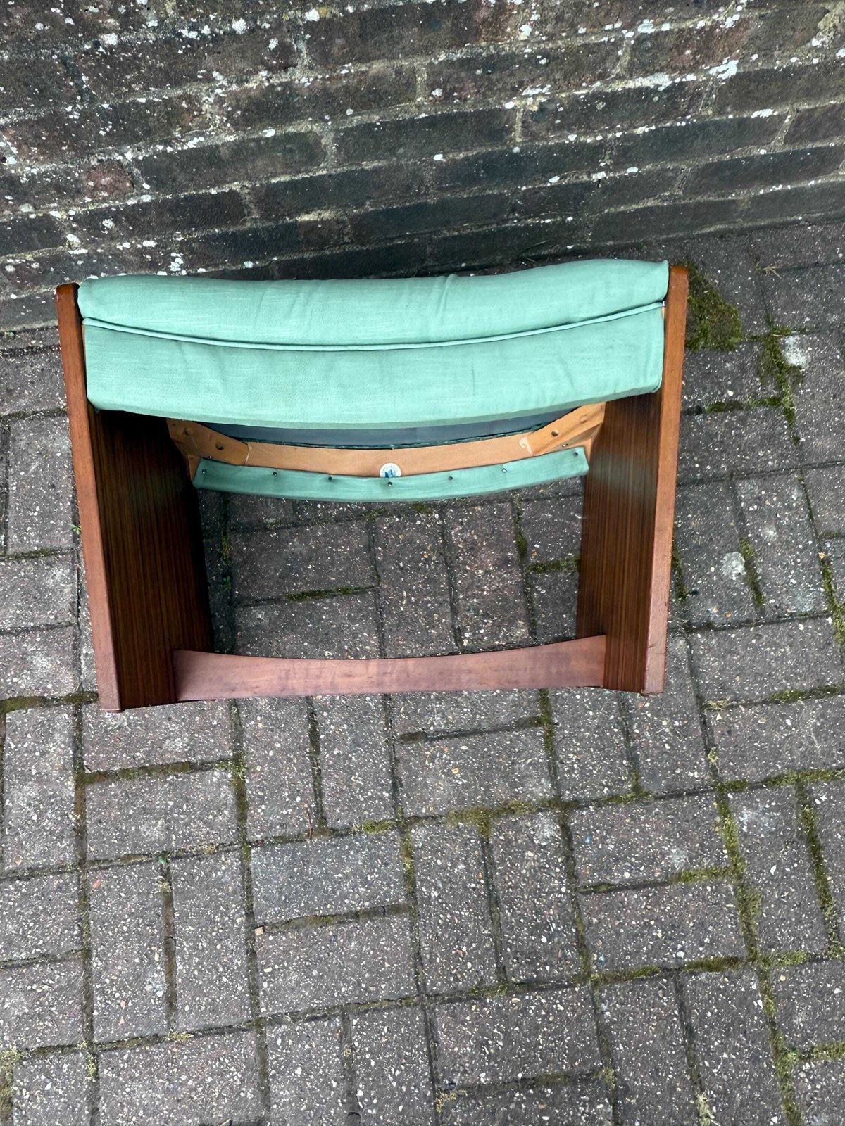 Vintage Meredew Dressing Stool – Mid Century Modern Stool With Afromosia Frame & Mint Green Upholstery, 1960s Bedroom Seating photo Furniture