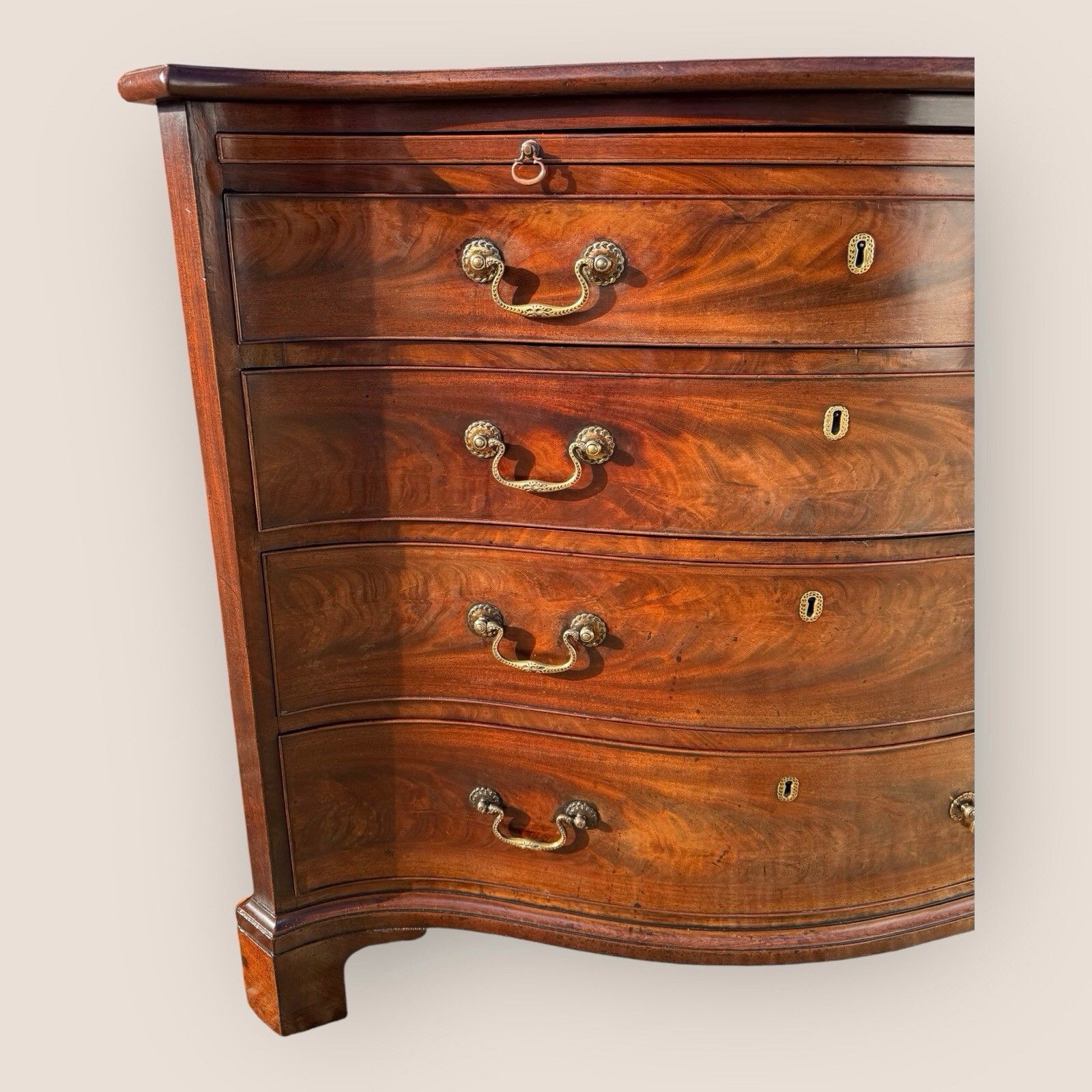 Antique Georgian 1760 Mahogany Serpentine Chest Of Drawers Writing Brush & Slide photo buy