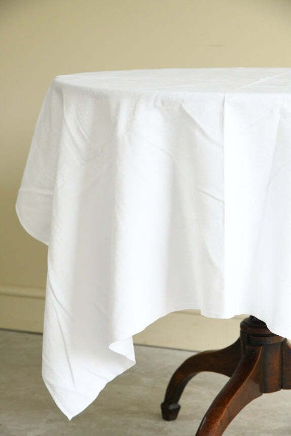 Vintage Square White Linen Tablecloth photo for sale