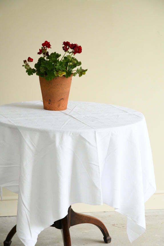 Vintage Square White Linen Tablecloth photo Textiles