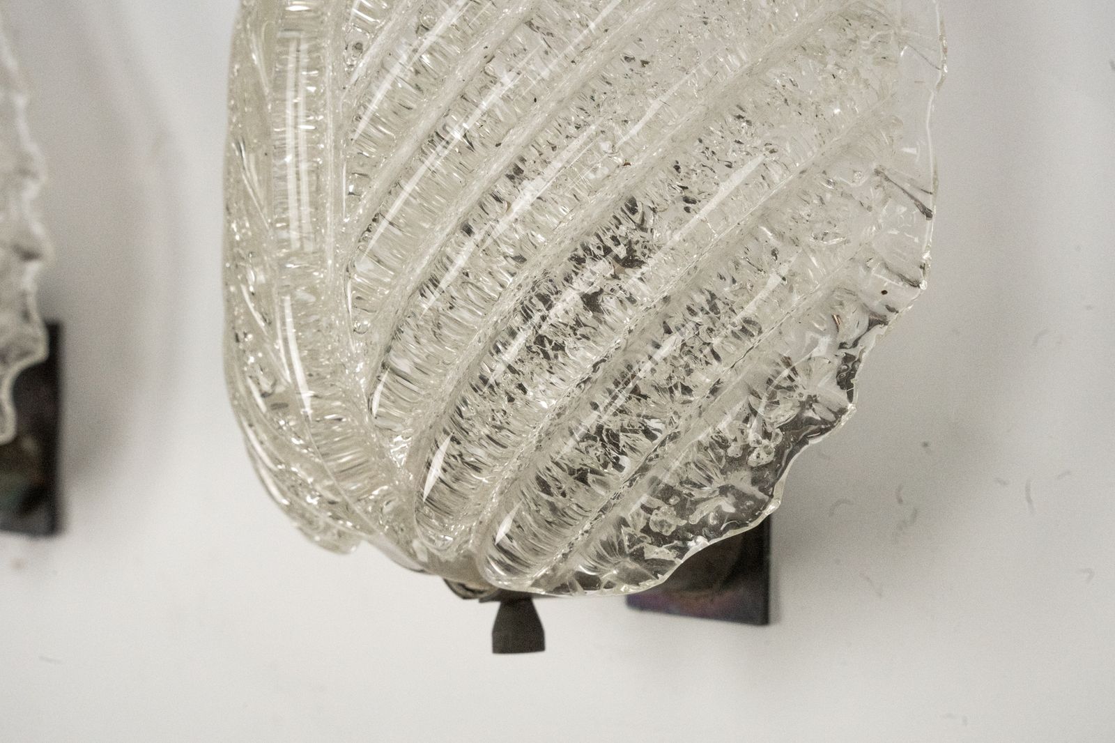Pair Of Wall Lamps By Ercole Barovier In Rugiadoso Murano Glass, Italy 1950s photo for sale