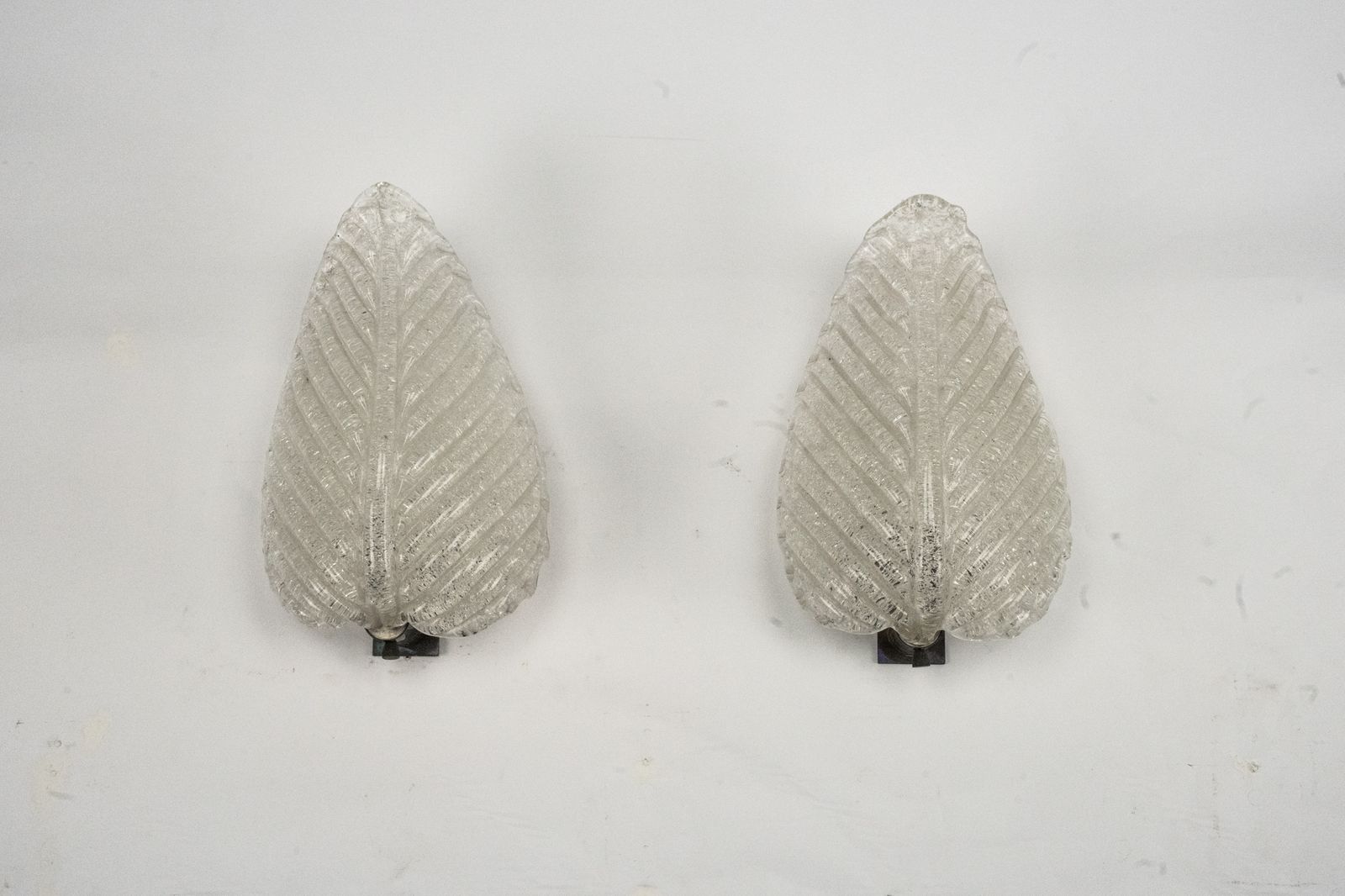Pair Of Wall Lamps By Ercole Barovier In Rugiadoso Murano Glass, Italy 1950s