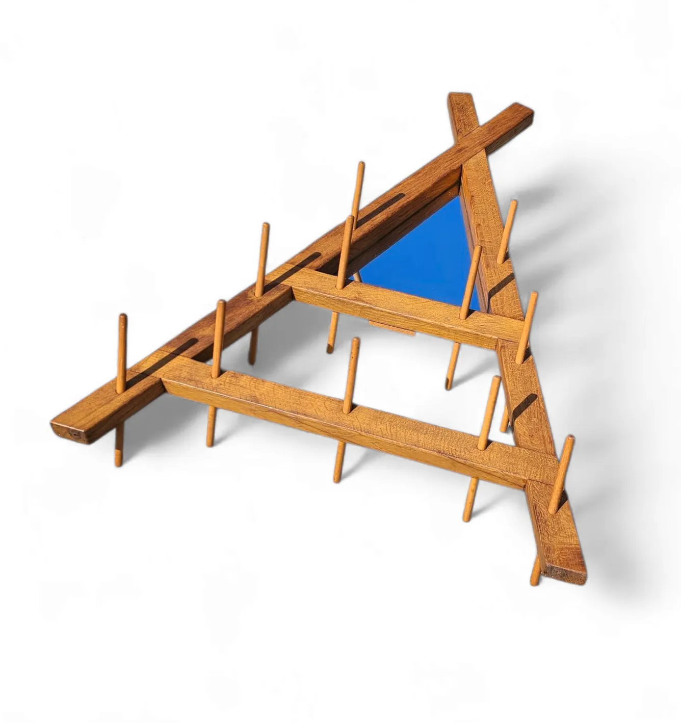 Wooden Wall Coat Rack / Triangular Shape / Triangle Mirror At The Top / 1960s