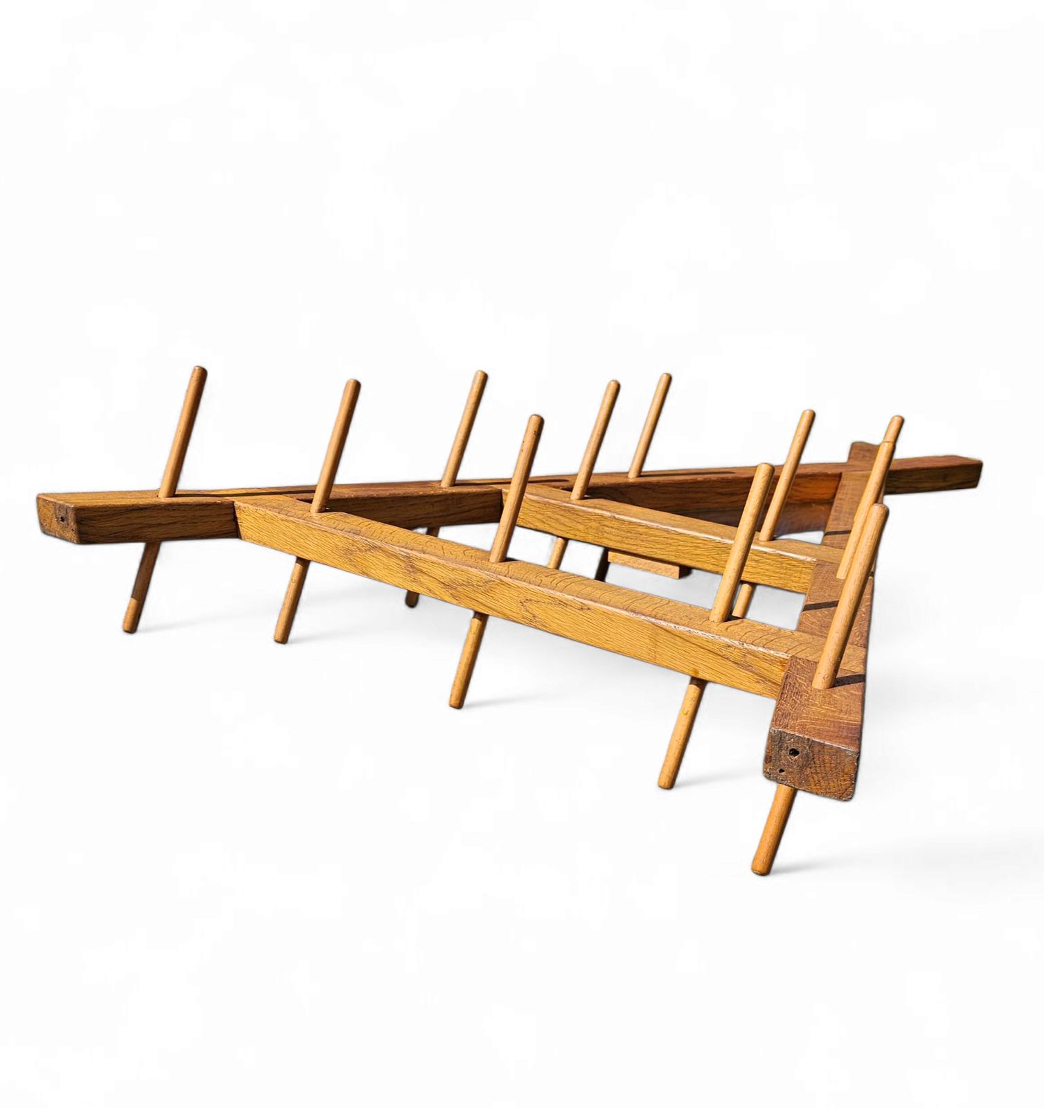 Wooden Wall Coat Rack / Triangular Shape / Triangle Mirror At The Top / 1960s photo furniture