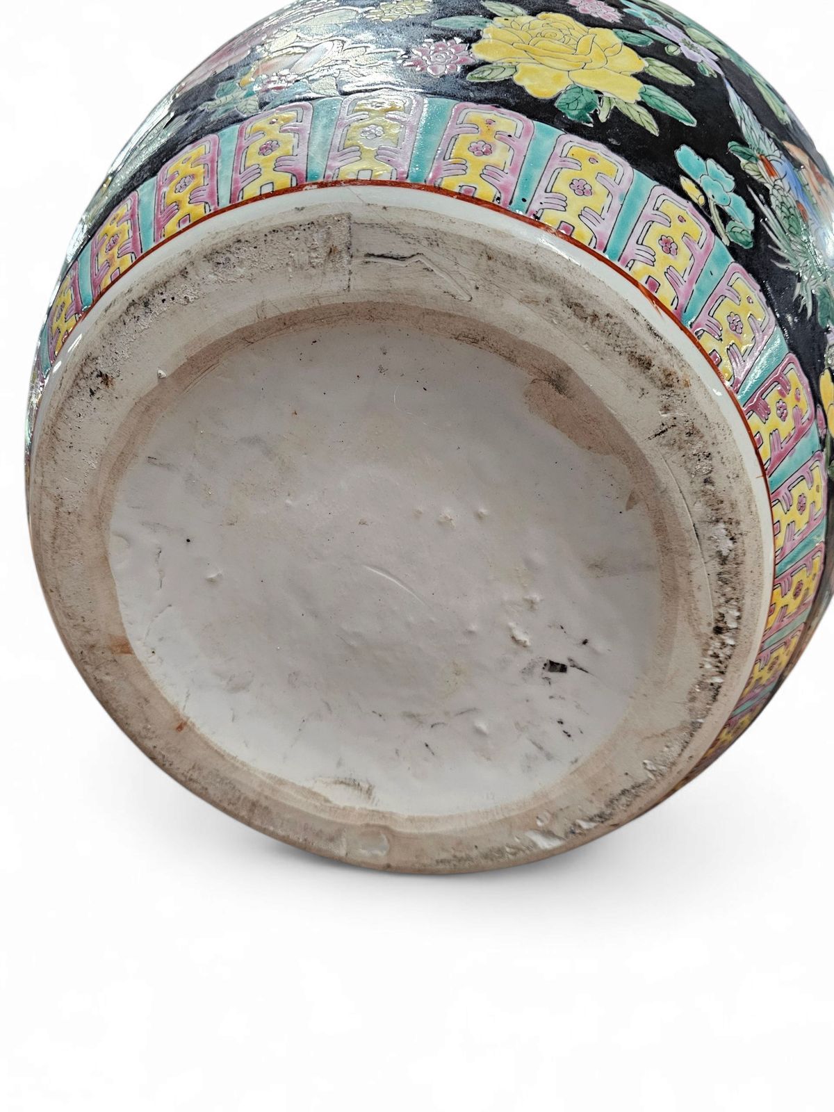 Large Famille Noir Chinese / Porcelain Ginger Jar / Hand Painted / Mille Fleur photo for sale