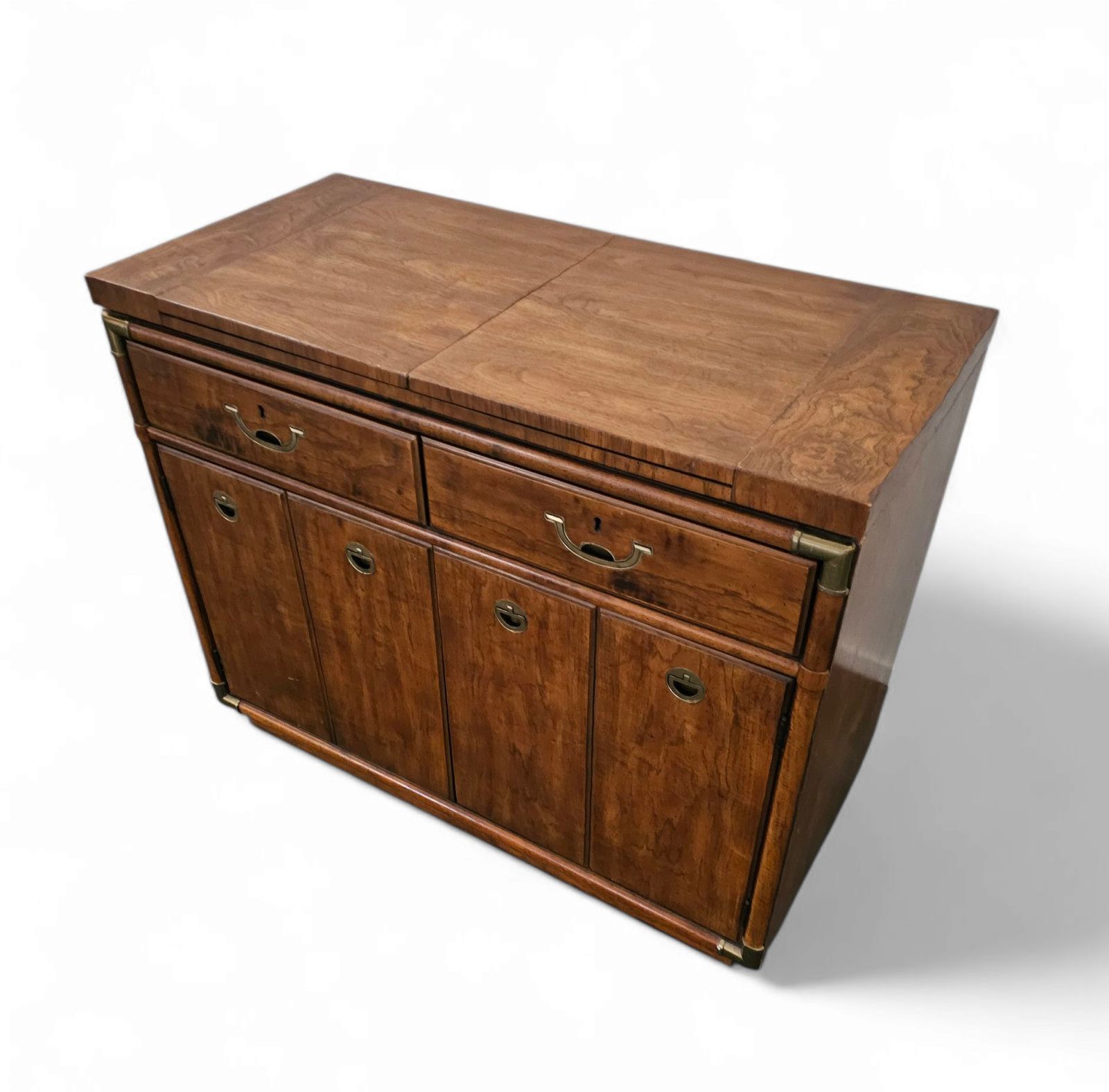 Furniture Vintage Drexel Accolade Campaign Server Dry Bar On Casters / Flip Top 1980s photo