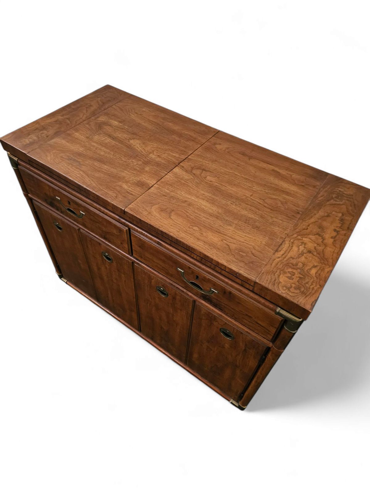 1380.0 Vintage Drexel Accolade Campaign Server Dry Bar On Casters / Flip Top 1980s photo