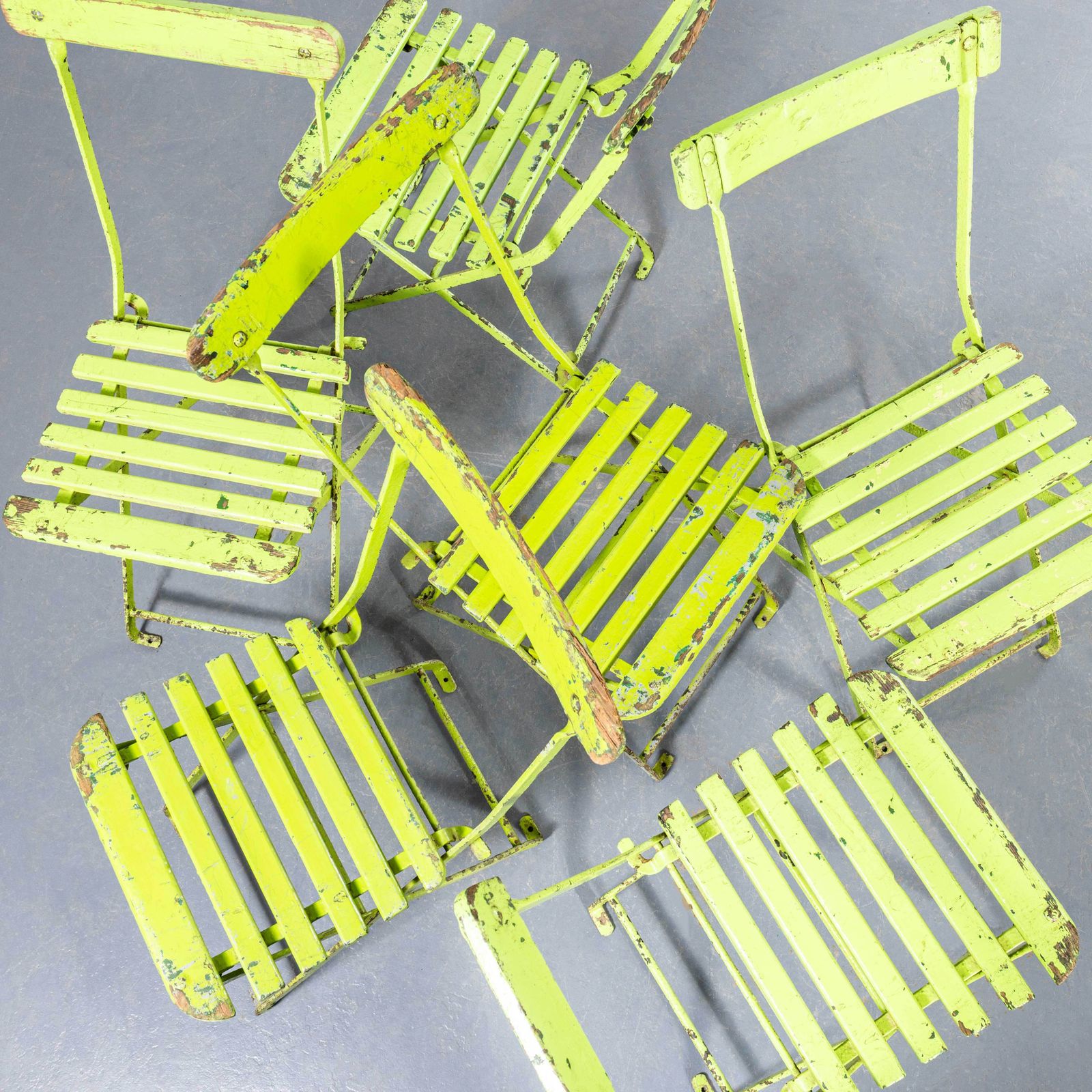 1950's Original English Pavilion Lime Green Folding Chairs   Set Of Six