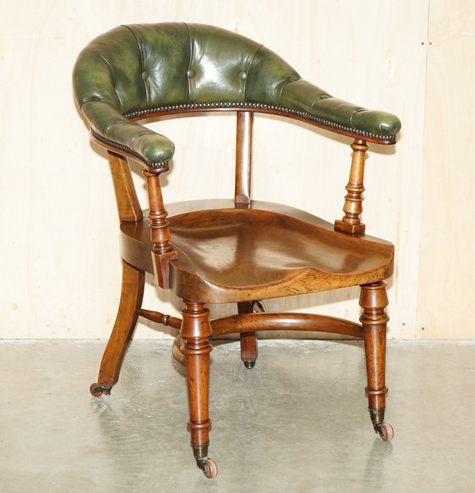 Scottish Antique Victorian 1880 Mahogany & Leather Chesterfield Captains Chair photo furniture
