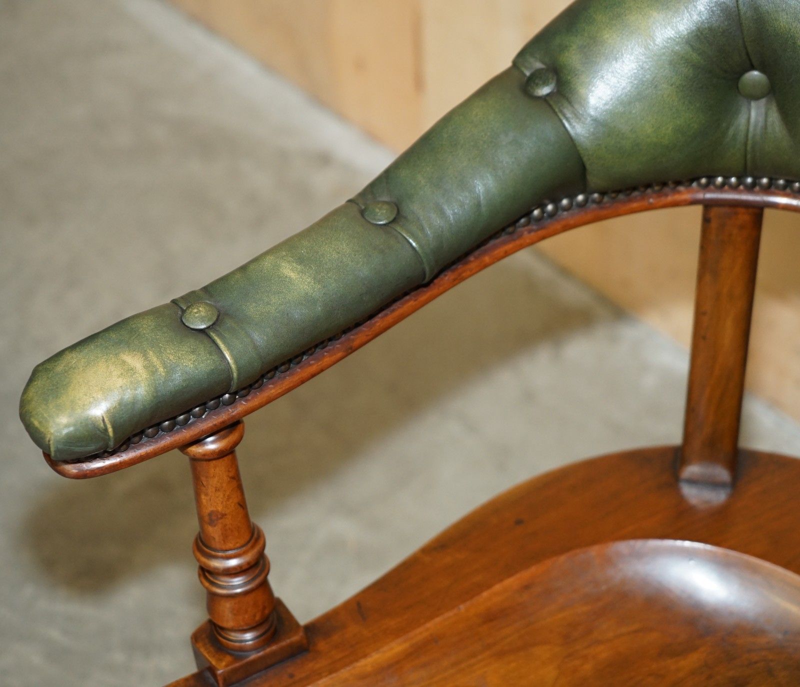 Scottish Antique Victorian 1880 Mahogany & Leather Chesterfield Captains Chair photo vintage