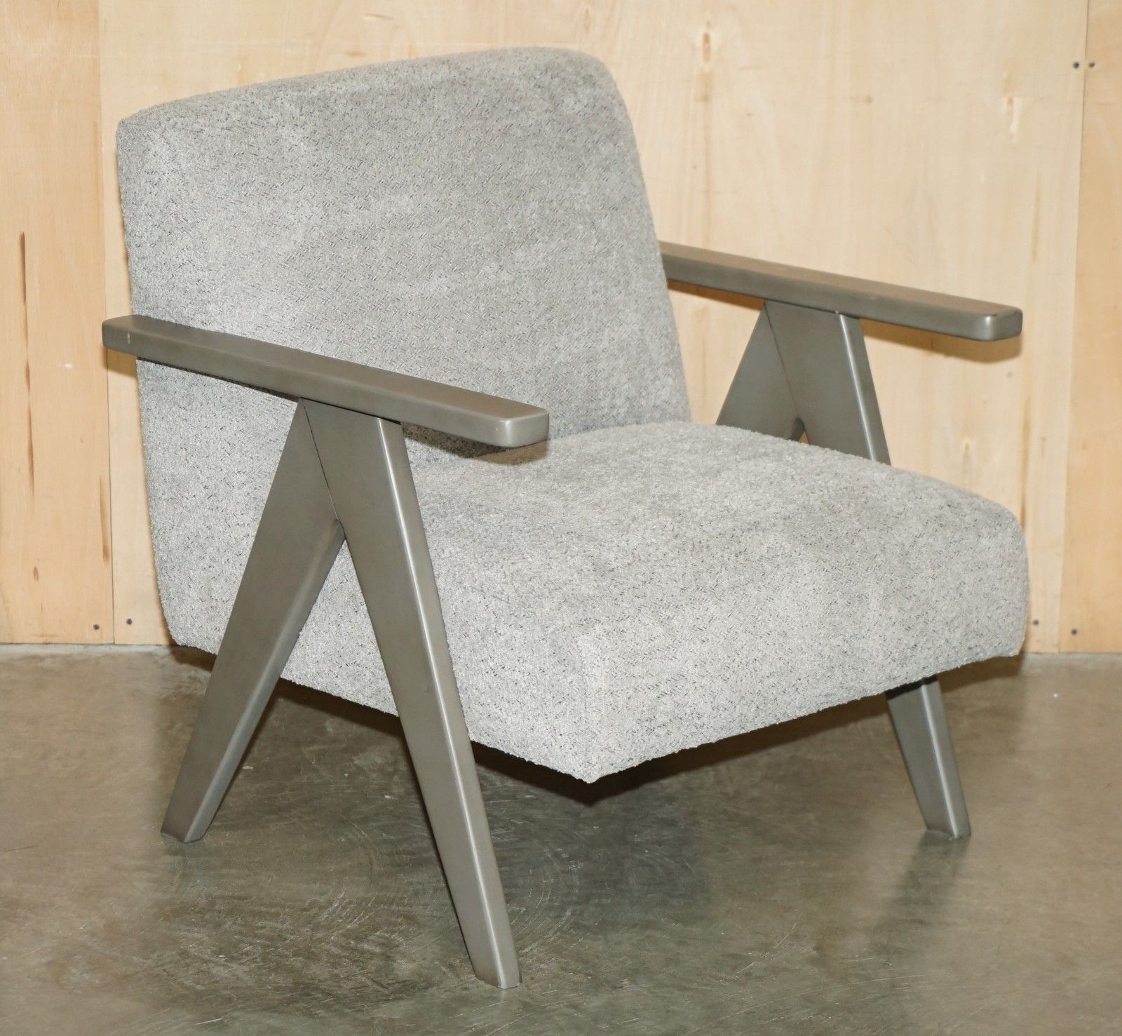 Pair Of Exdisplay Nordic Style Edgar Armchairs Beech Wood Frames Oatmeal Fabric photo furniture