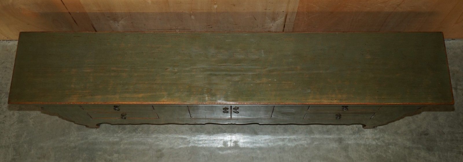 Vintage Green Painted & Lacquered Oriental Low Sideboard Window Seat Media Stand photo vintage