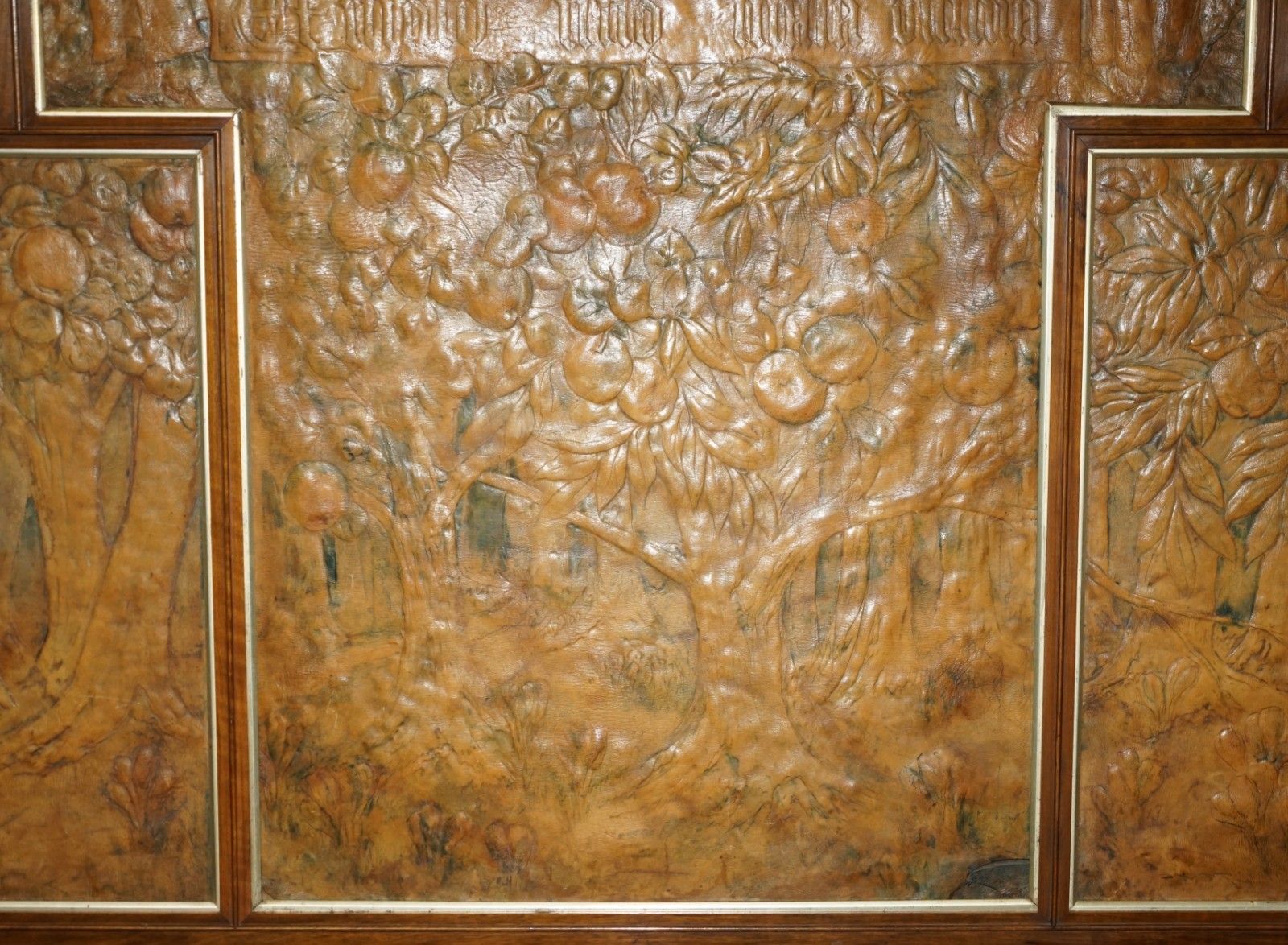 4740.0 Original 1912 Ada Neville Rolfe Leather Embossed Art Nouveau Mahogany Wall Panel photo