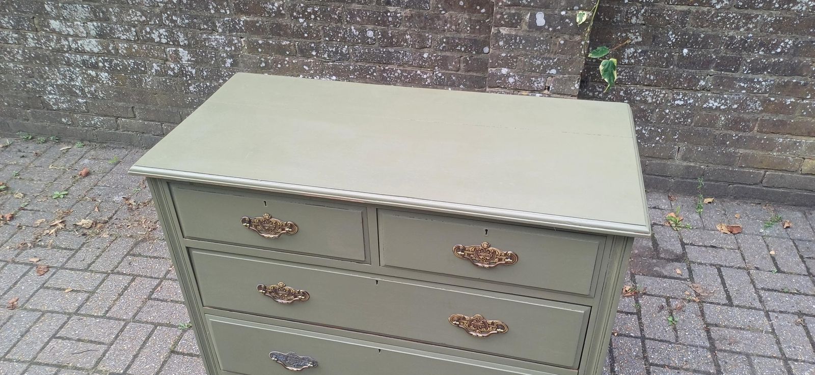 Vintage Olive Green Chest Of Drawers Hand Painted Antique Style Storage With Brass Handles Bedroom Furniture Shabby Chic Free Hand Delivery photo 413.0