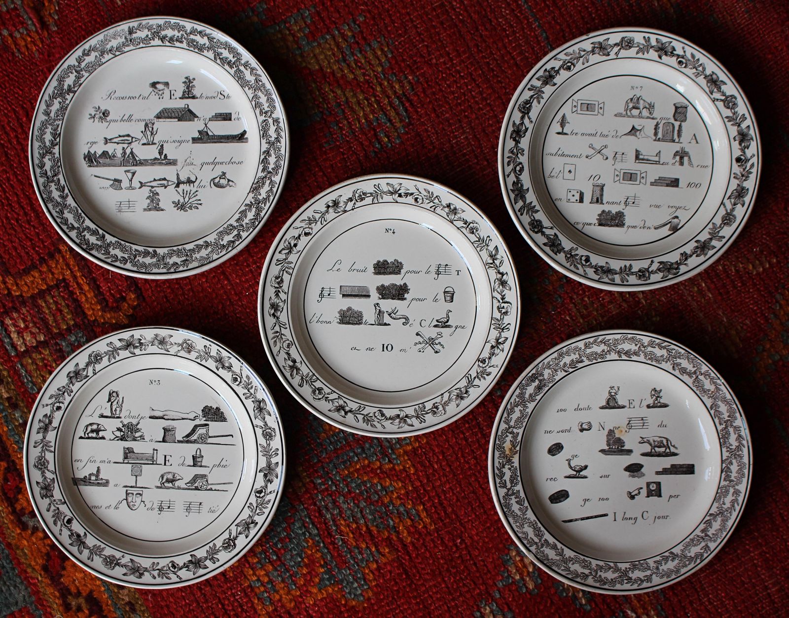 photo furniture 19th Century Collection Of Five French Rebus Riddle Puzzle Game Plates