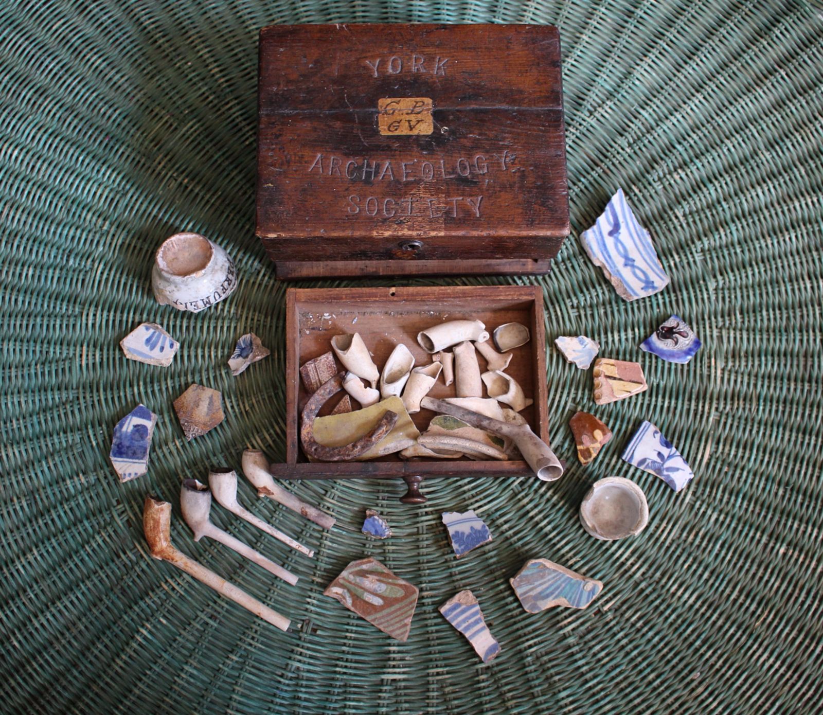19th Century York Archaeology Society Musuem Oak Collectors Box photo vinterior
