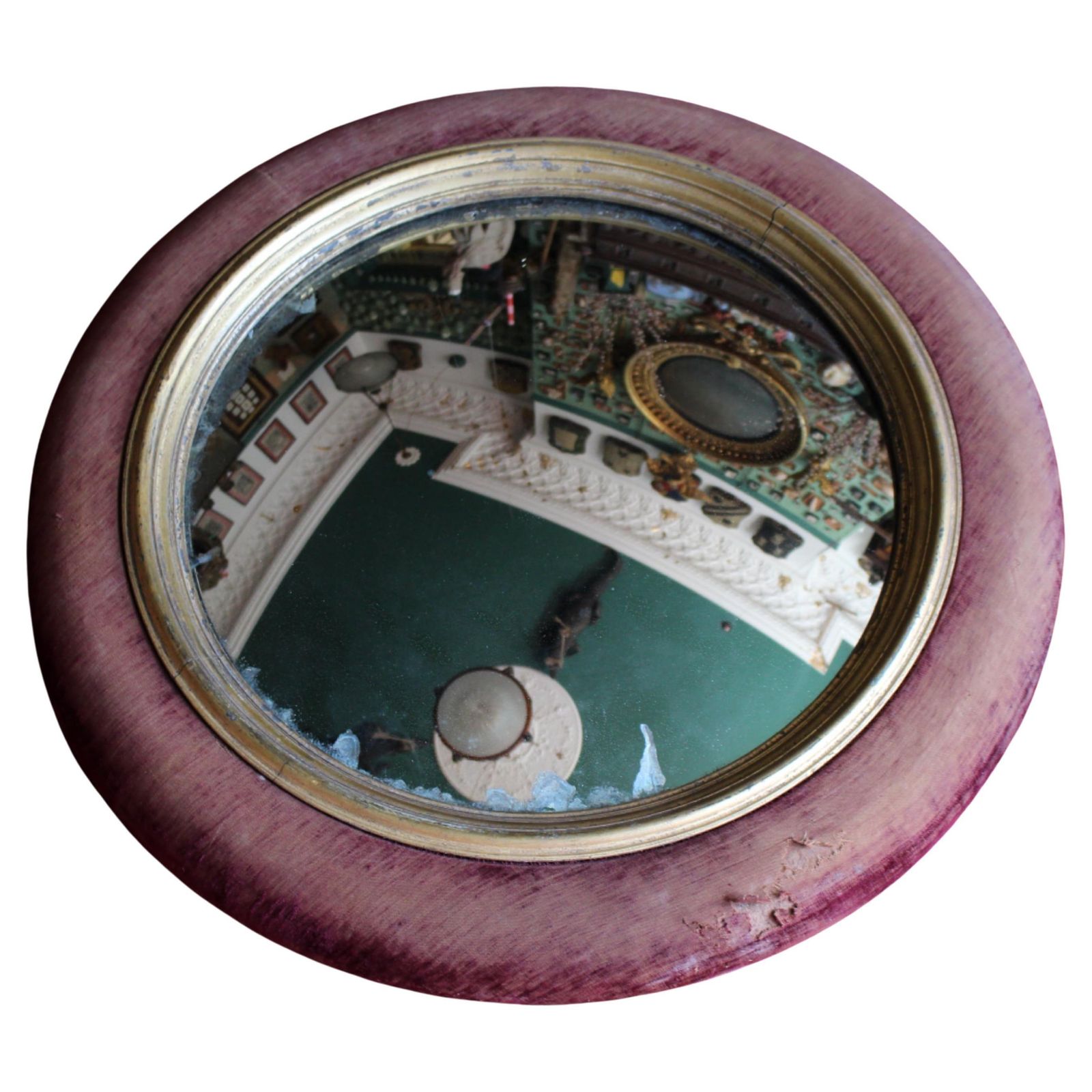 19th Century Faded Velvet Foxed Mercury Convex Country House Mirror