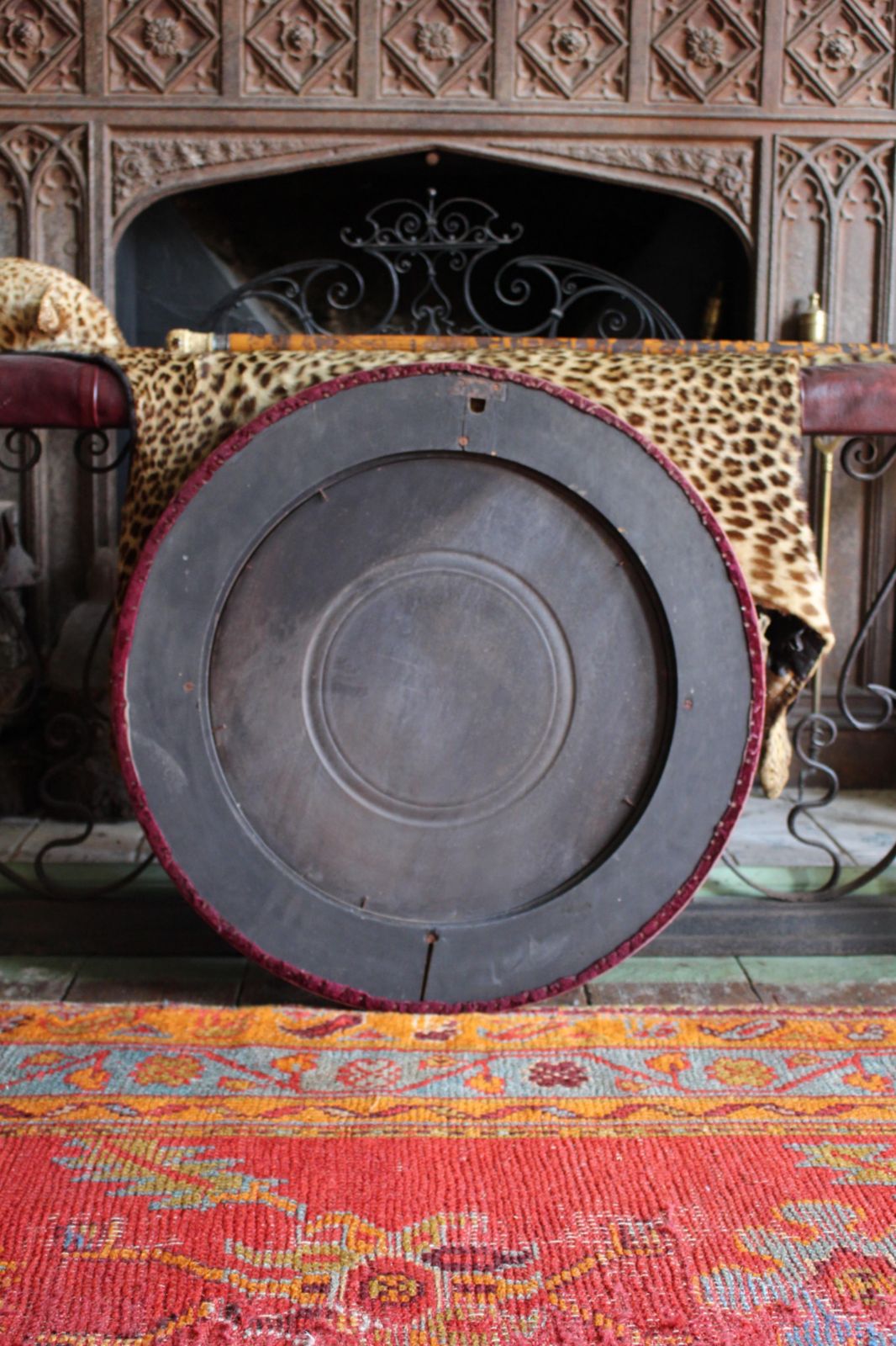 photo vinterior 19th Century Faded Velvet Foxed Mercury Convex Country House Mirror