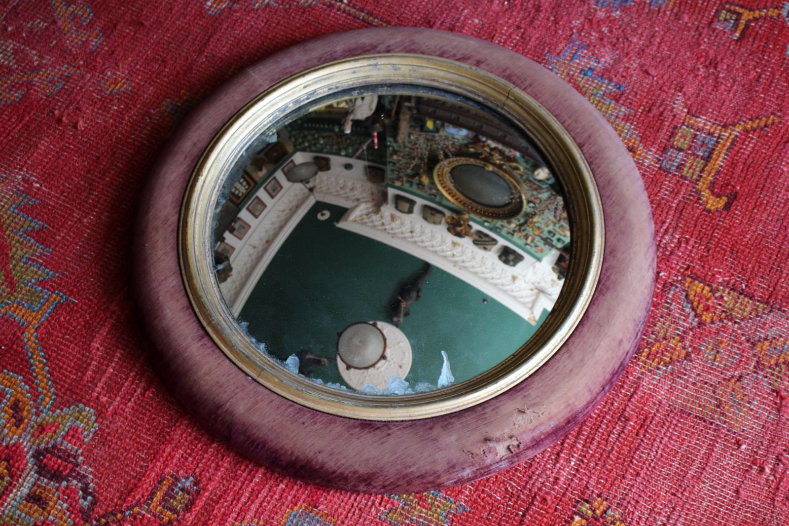 photo buy 19th Century Faded Velvet Foxed Mercury Convex Country House Mirror