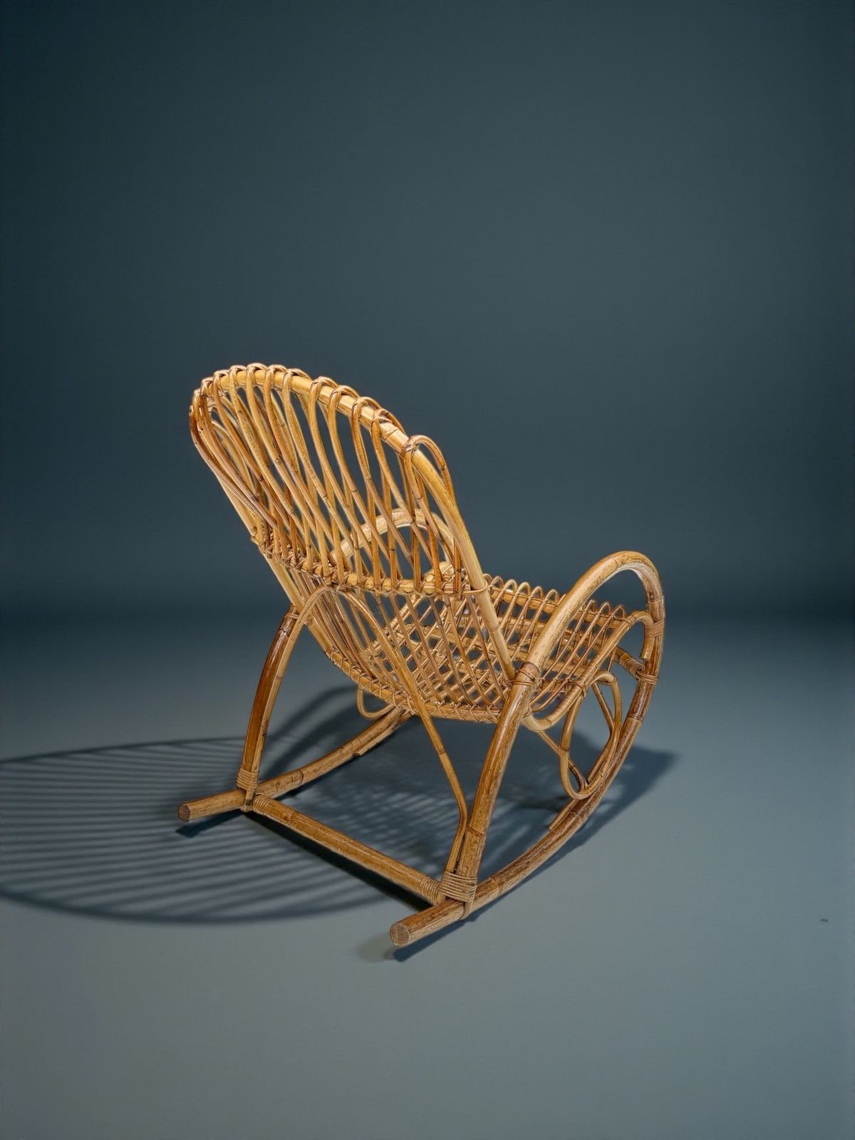 Franco Albini Bent Bamboo And Rattan Rocking Chair, Italy 1950's photo for sale