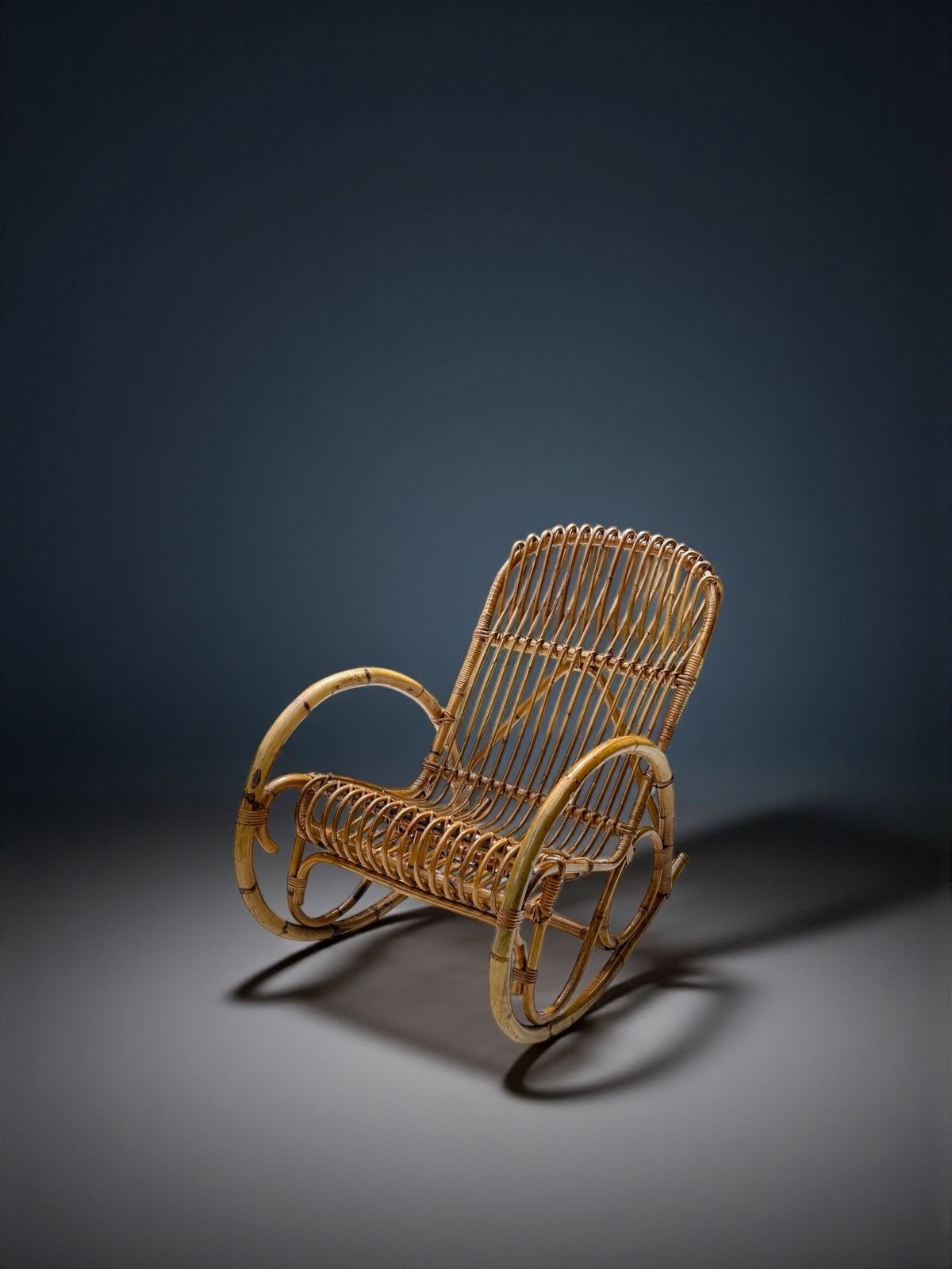 Franco Albini Bent Bamboo And Rattan Rocking Chair, Italy 1950's