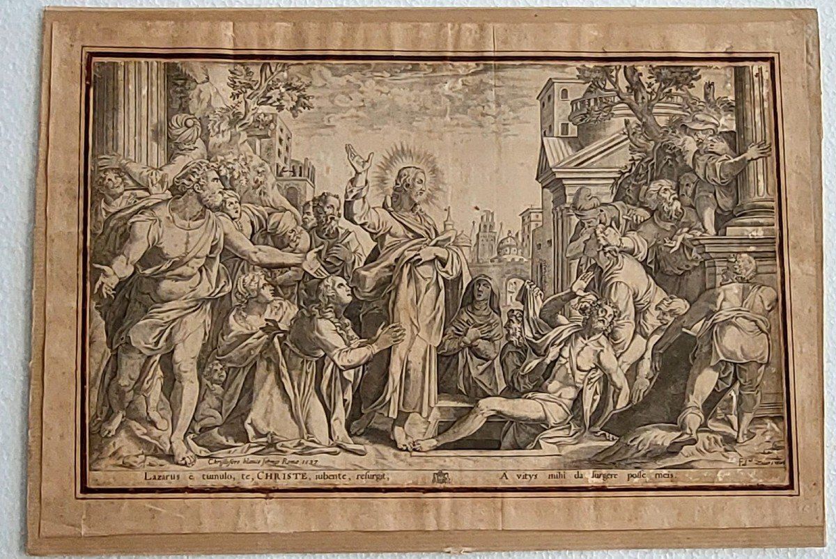 Resurrection Of Lazarus Engraving Cristoforo Bianco Rome 1597