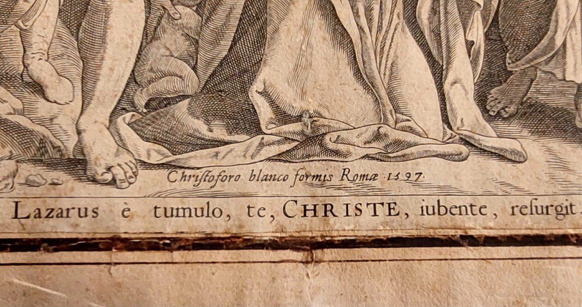 Resurrection Of Lazarus Engraving Cristoforo Bianco Rome 1597 photo for sale
