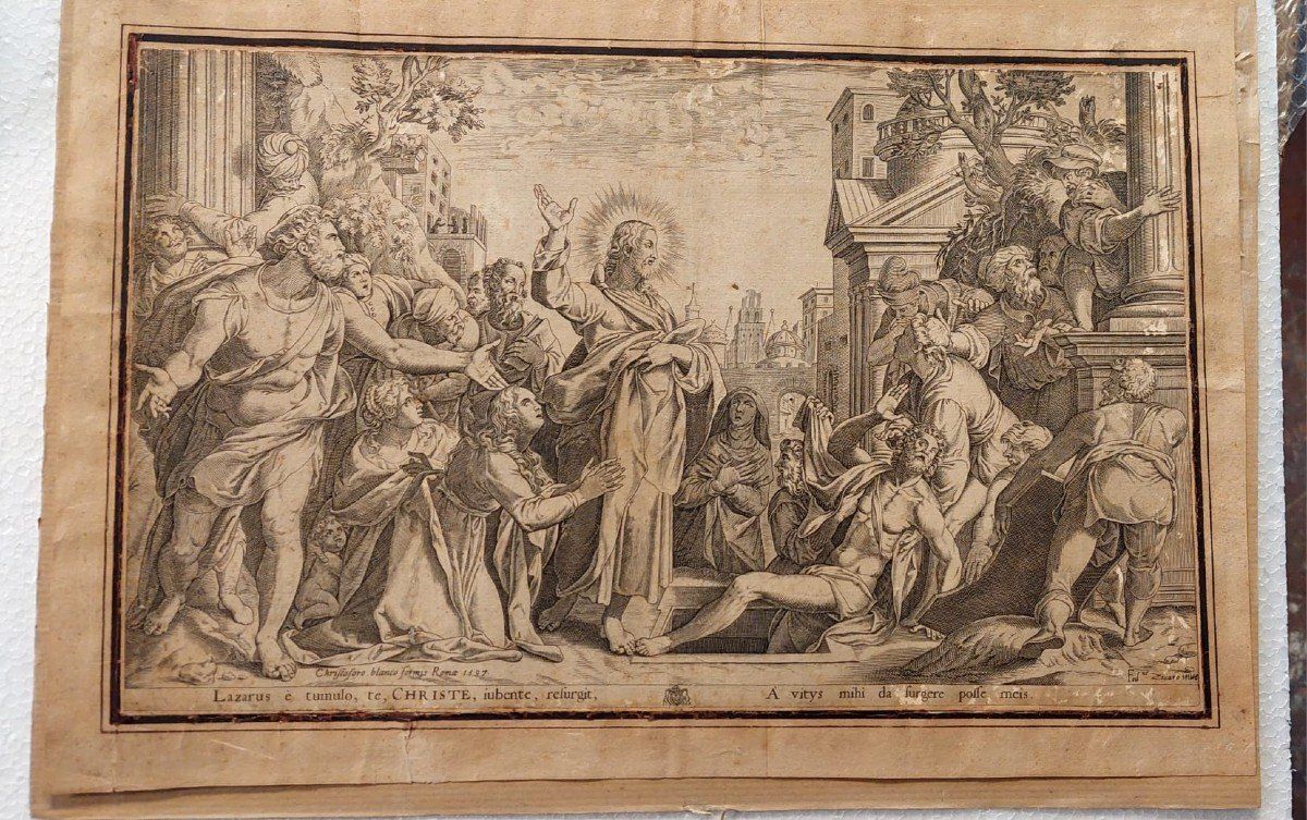 Resurrection Of Lazarus Engraving Cristoforo Bianco Rome 1597 photo Art