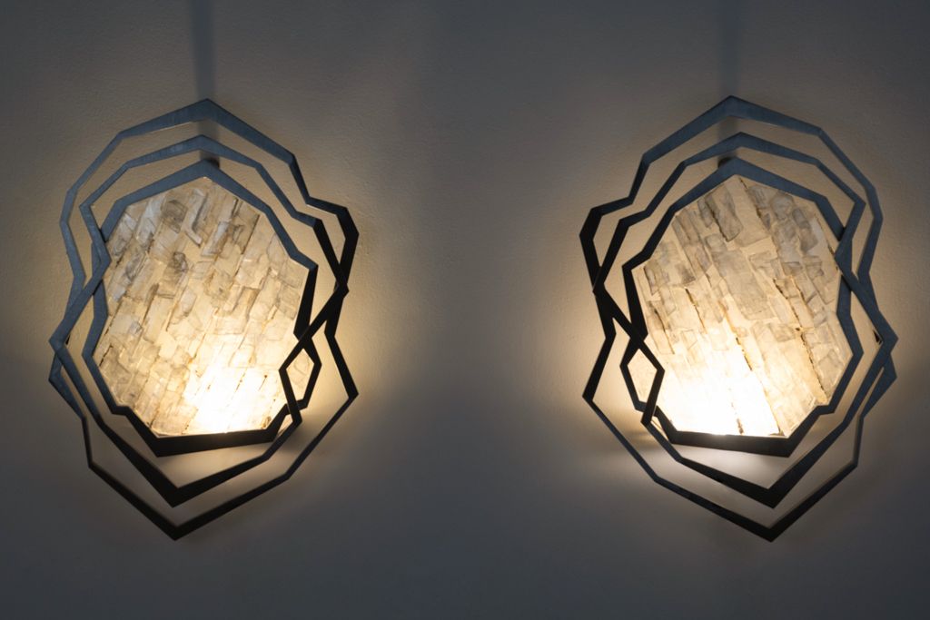 Pair Of Sconces In Brushed Metal And Rock Crystal. Contemporary. photo buy