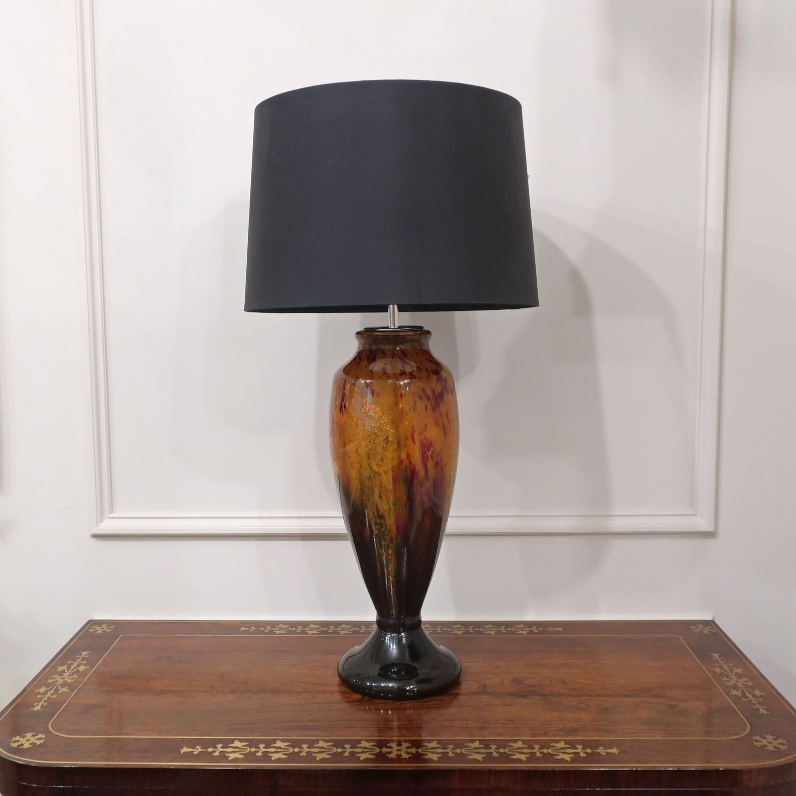 Art Deco Mottled Glass Table Lamp In The Style Of Charles Schneider
