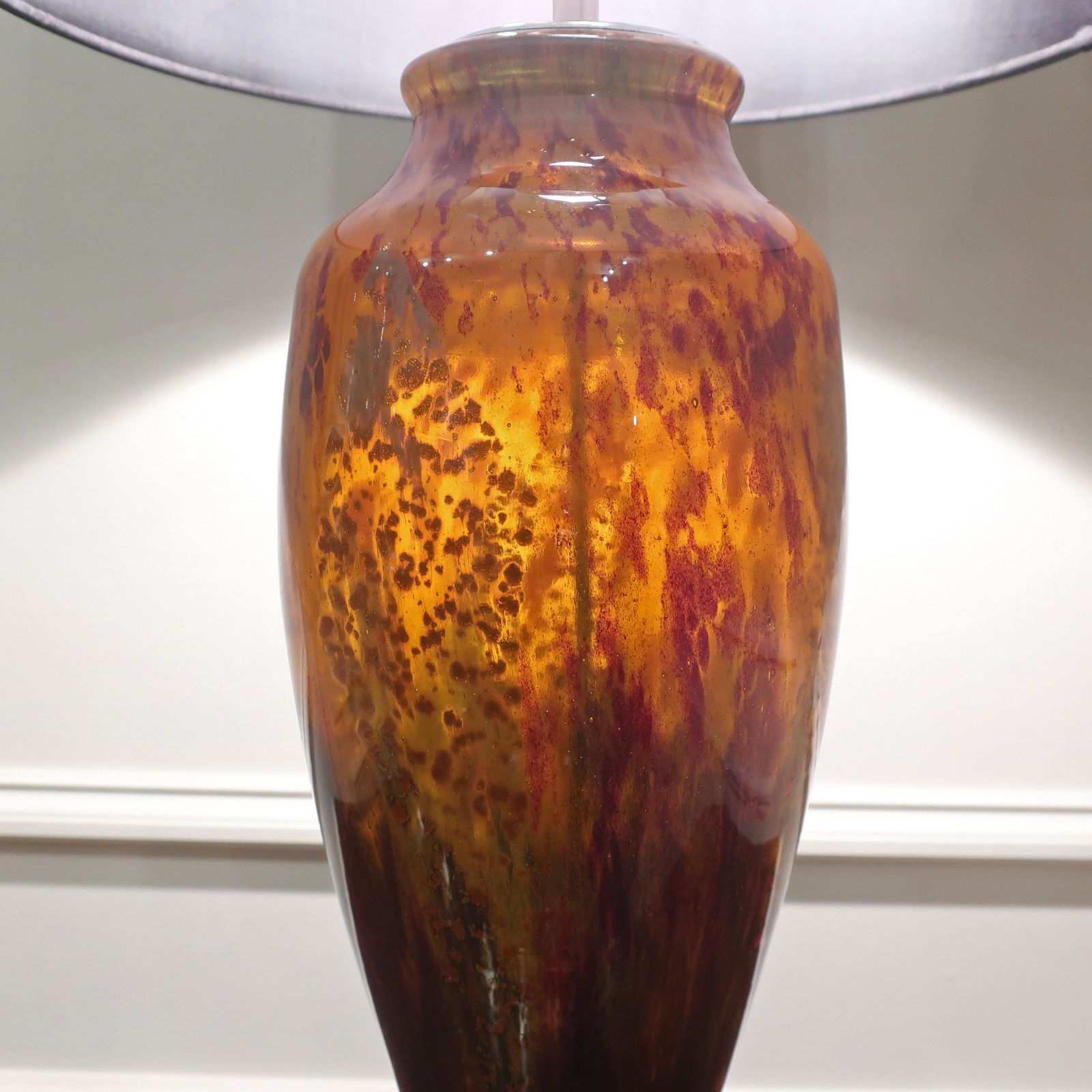 Art Deco Mottled Glass Table Lamp In The Style Of Charles Schneider photo for sale