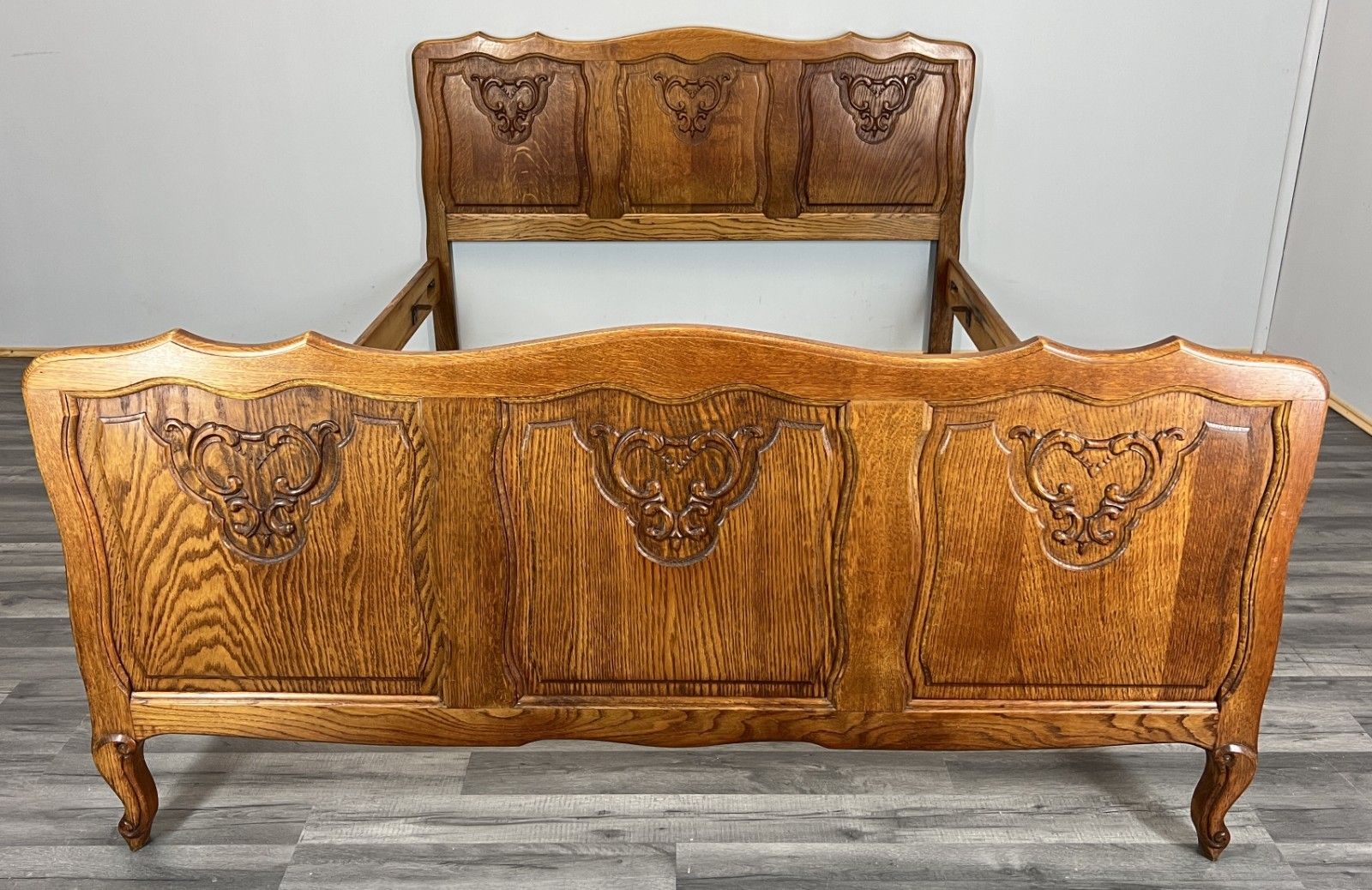 Bed Frame Vintage French Louis XVI Style Oak Double Carved Panel Lot 4089