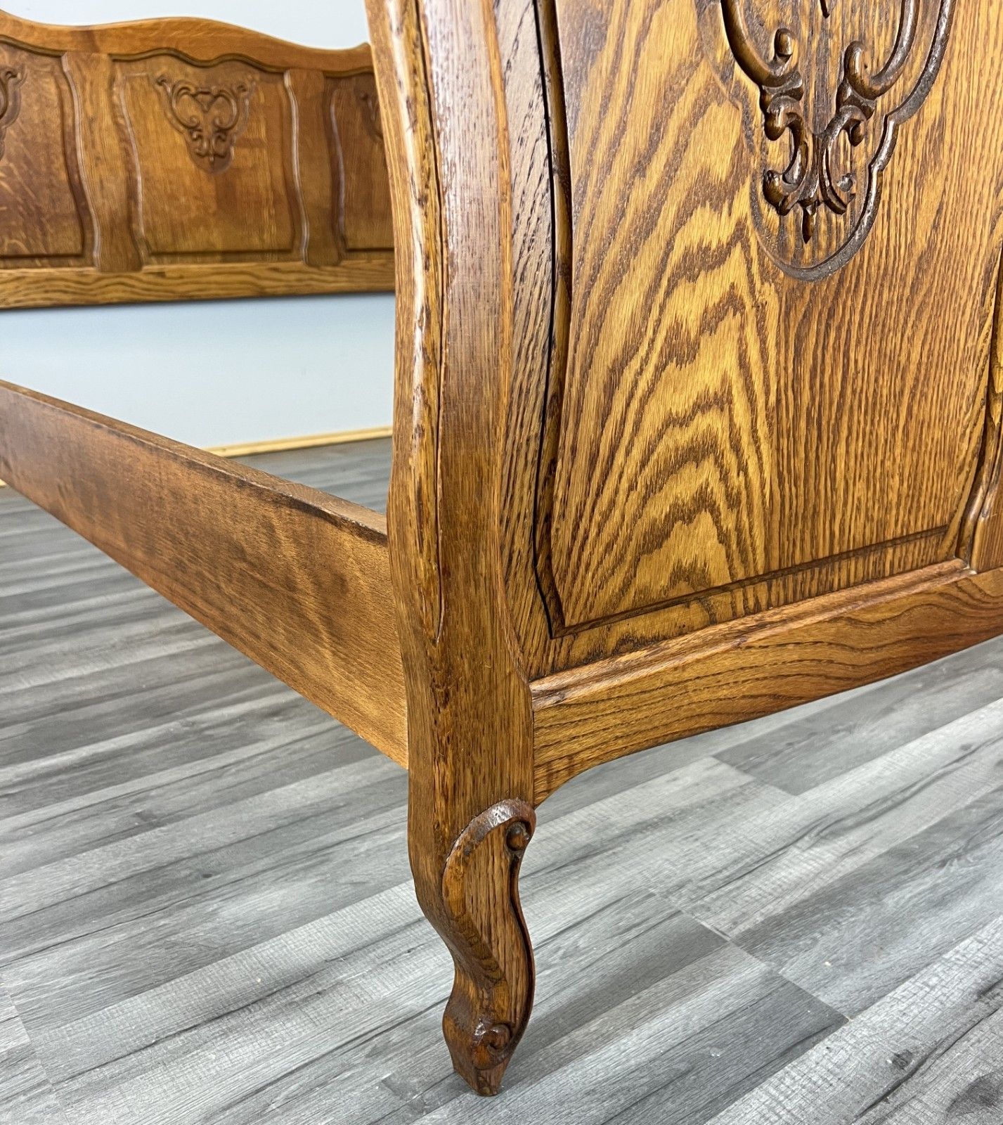 Bed Frame Vintage French Louis XVI Style Oak Double Carved Panel Lot 4089 photo vinterior