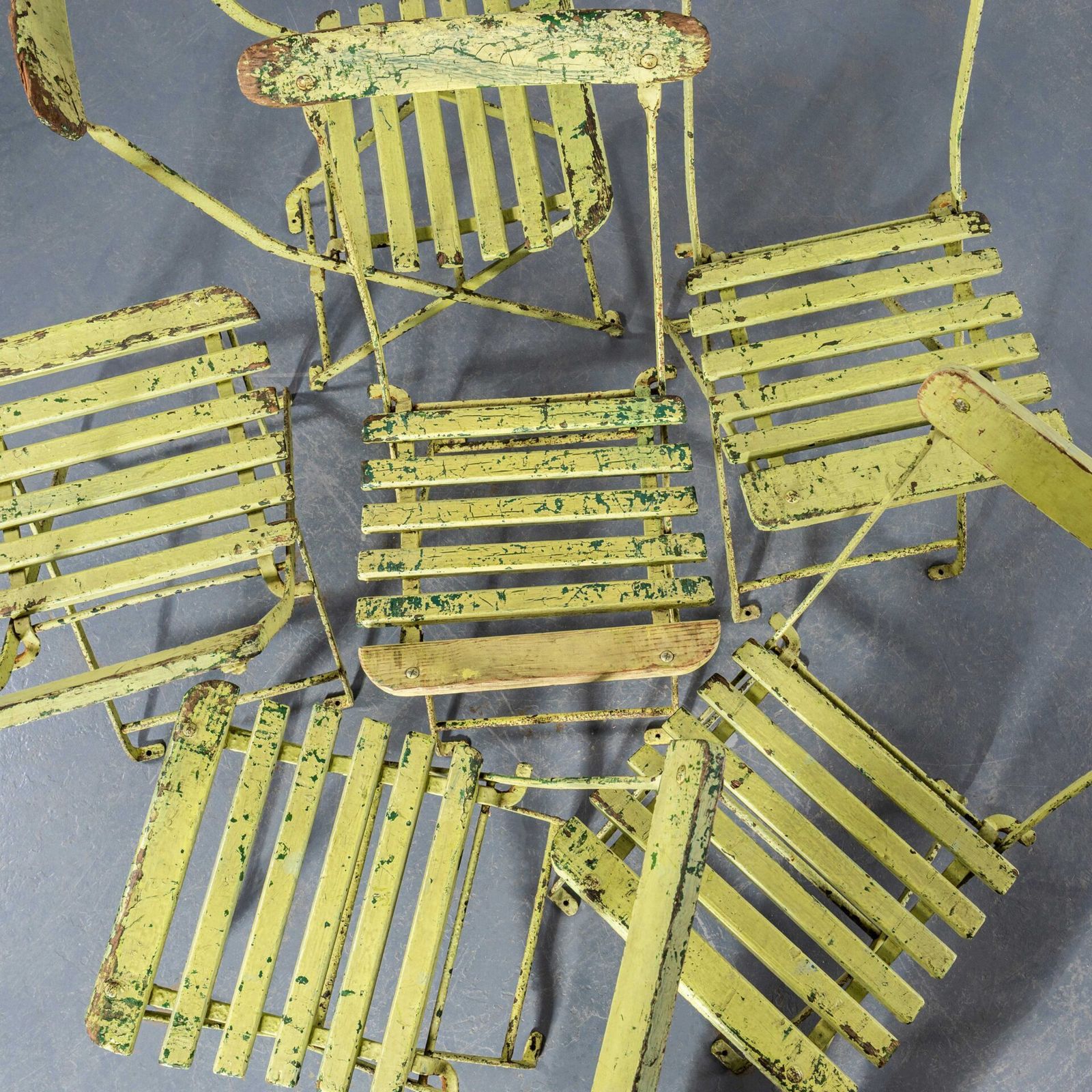 1950’s Original English Pavilion Faded Green Folding Chairs photo Furniture