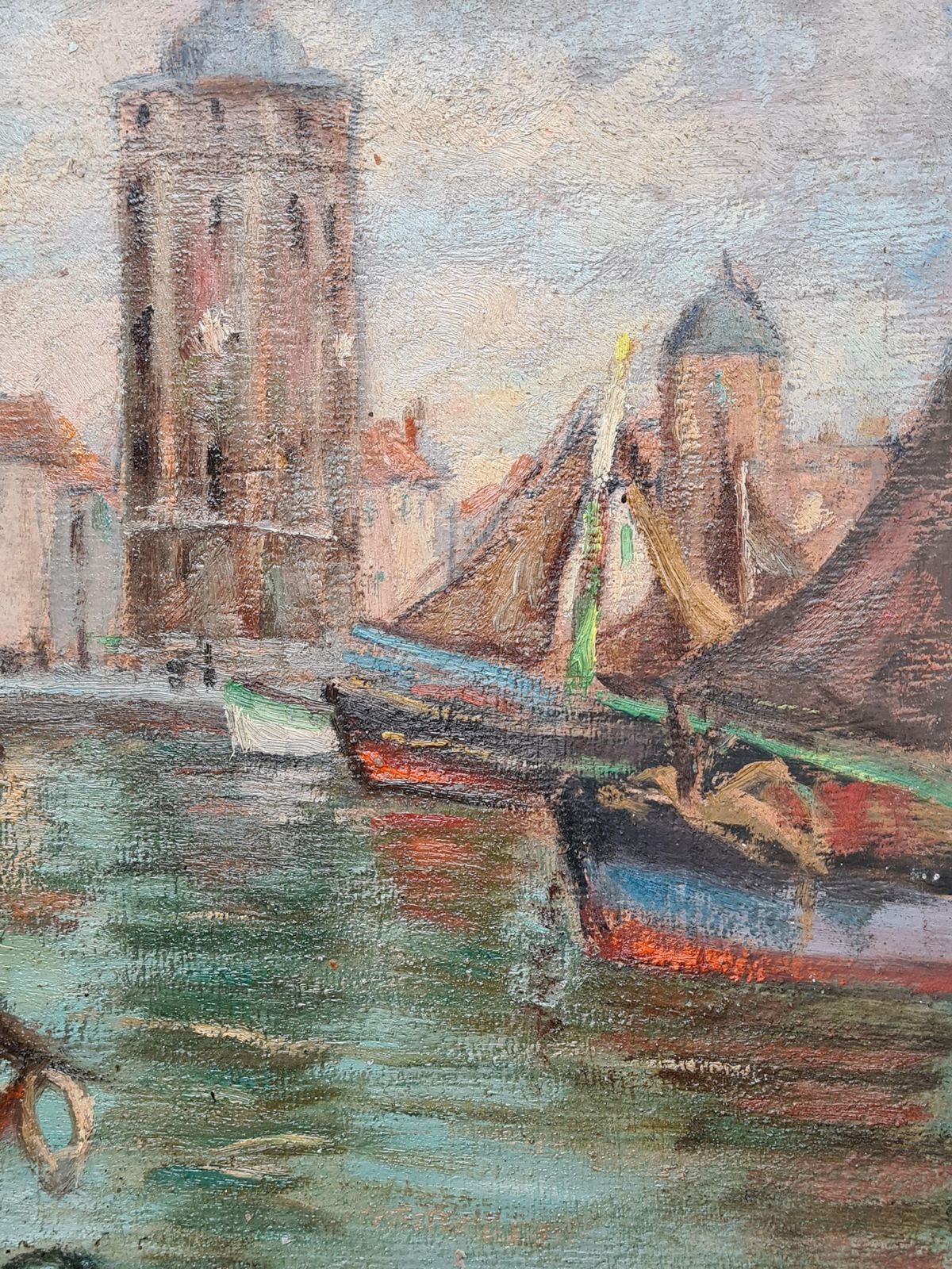 French Impressionist Barbizon School Oil On Board, The Port With Sailboats From The 1930s By Georges Guerin photo Art