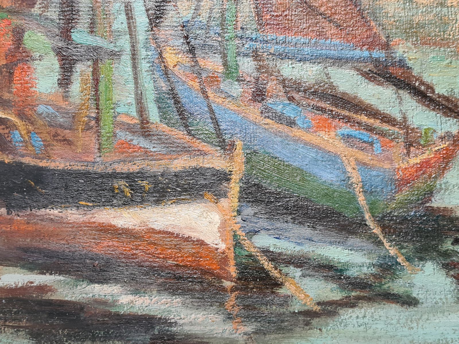 French Impressionist Barbizon School Oil On Board, The Port With Sailboats From The 1930s By Georges Guerin photo vinterior