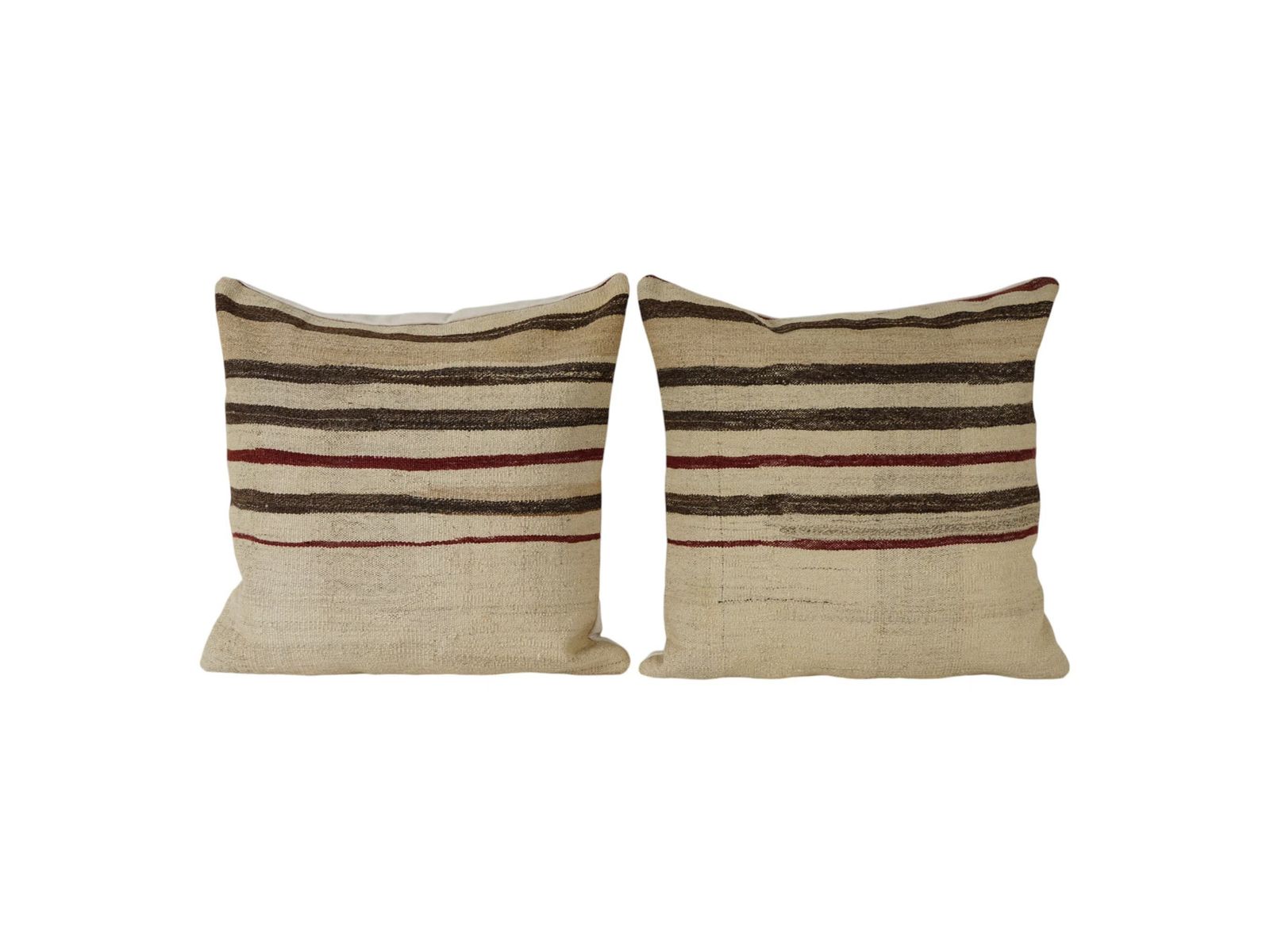 Set Of 2 Hemp Kilim Pillows   Turkish Handcrafted Cushions With Stripes For Boho Living Room