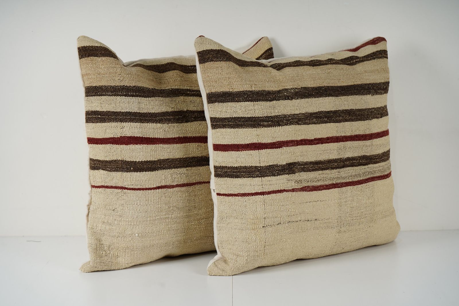 Set Of 2 Hemp Kilim Pillows   Turkish Handcrafted Cushions With Stripes For Boho Living Room photo Textiles