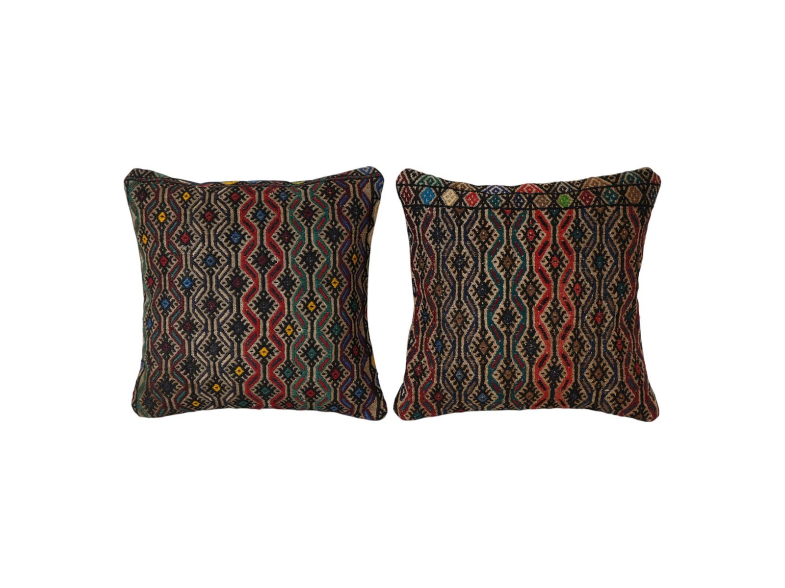 Black Cicim Pillow Cover   Set Of Two Wool Turkish Jajim Cushion Case